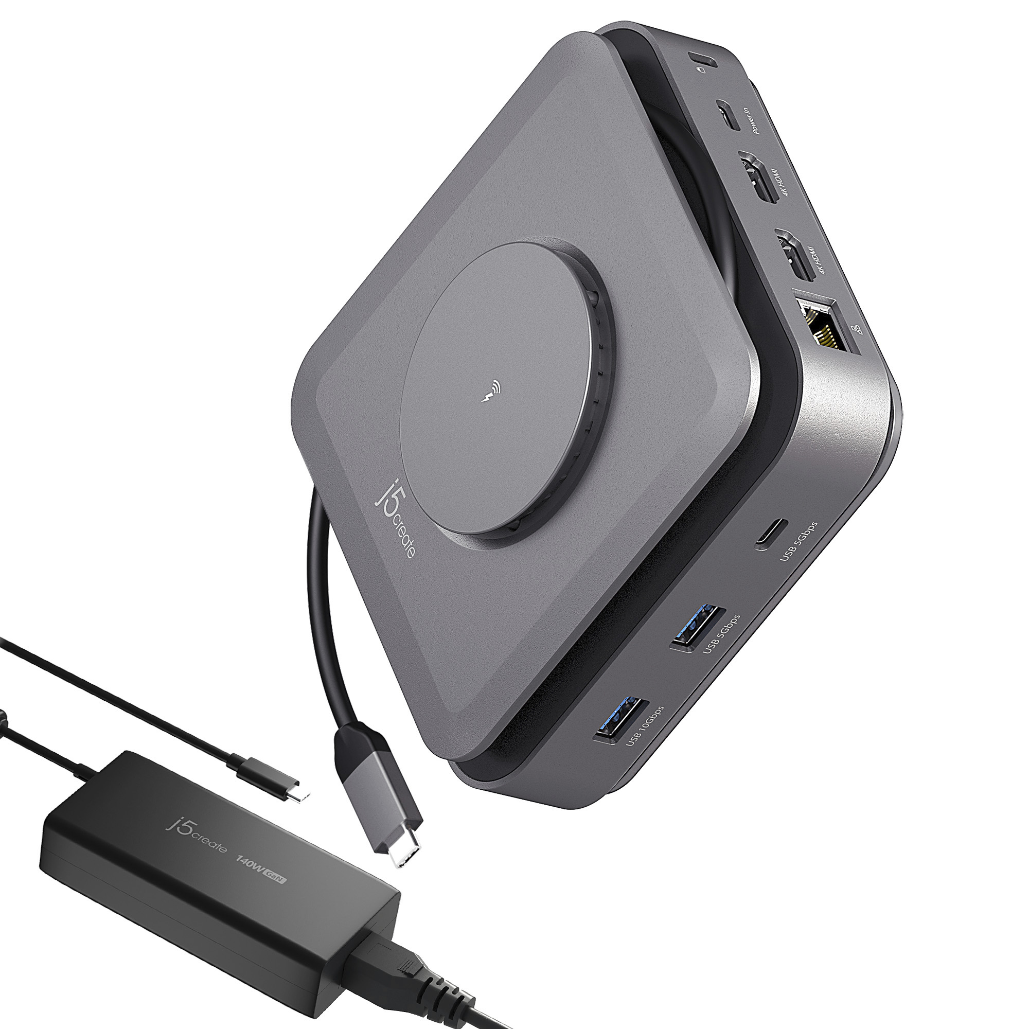 j5create JCD3199P USB-C� Dock Dual 4K HDMI with 140W GaN PD3.1 Power Adapter-EU, Black