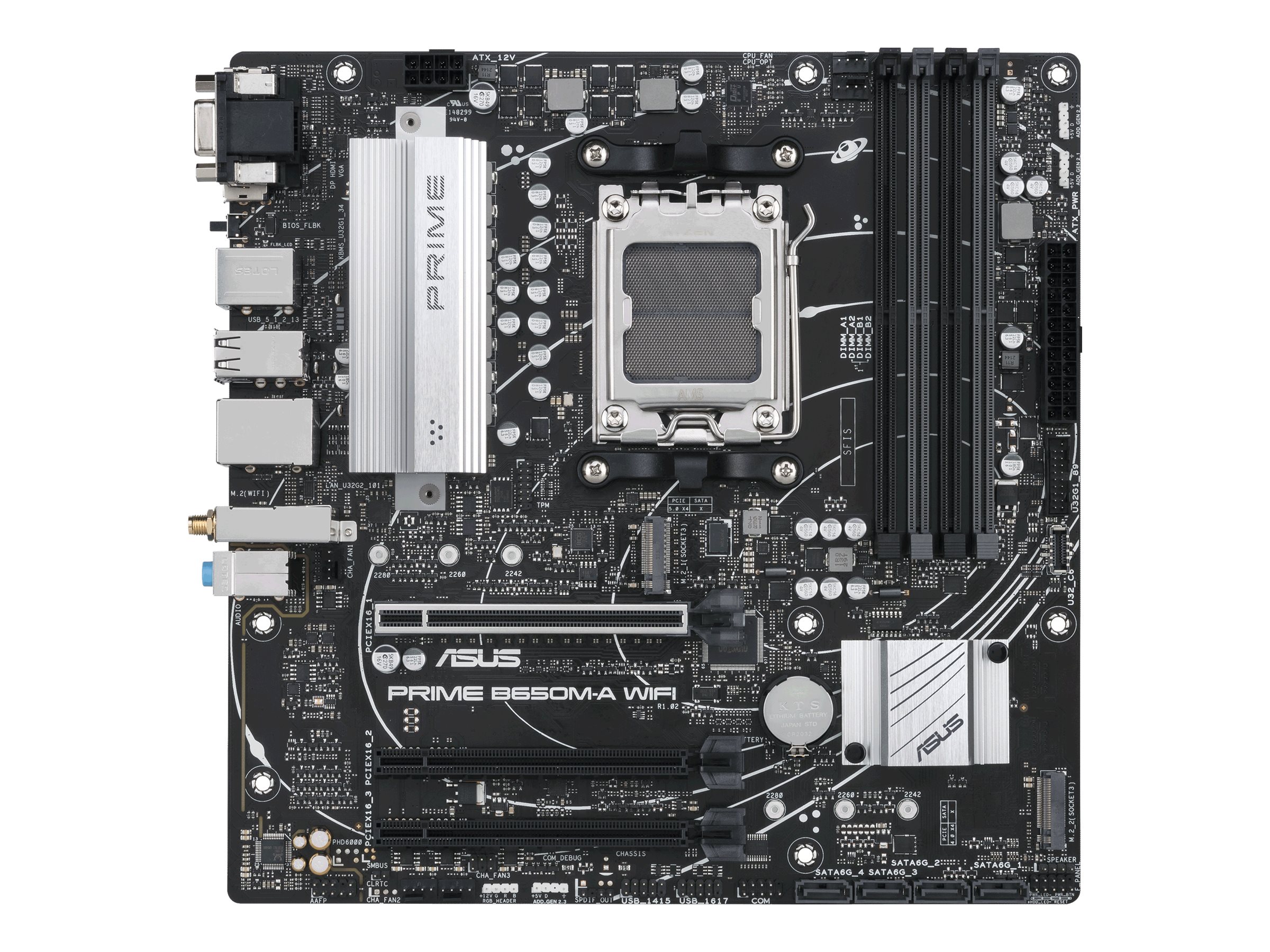 ASUS Prime B650M-A WIFI - Motherboard - micro ATX - Socket AM5 - AMD B650 Chipsatz - USB 3.2 Gen 1, USB 3.2 Gen 2, USB-C 3.2 Gen 1 - 2.5 Gigabit LAN, Wi-Fi 6, Bluetooth - Onboard-Grafik (CPU erforderlich)