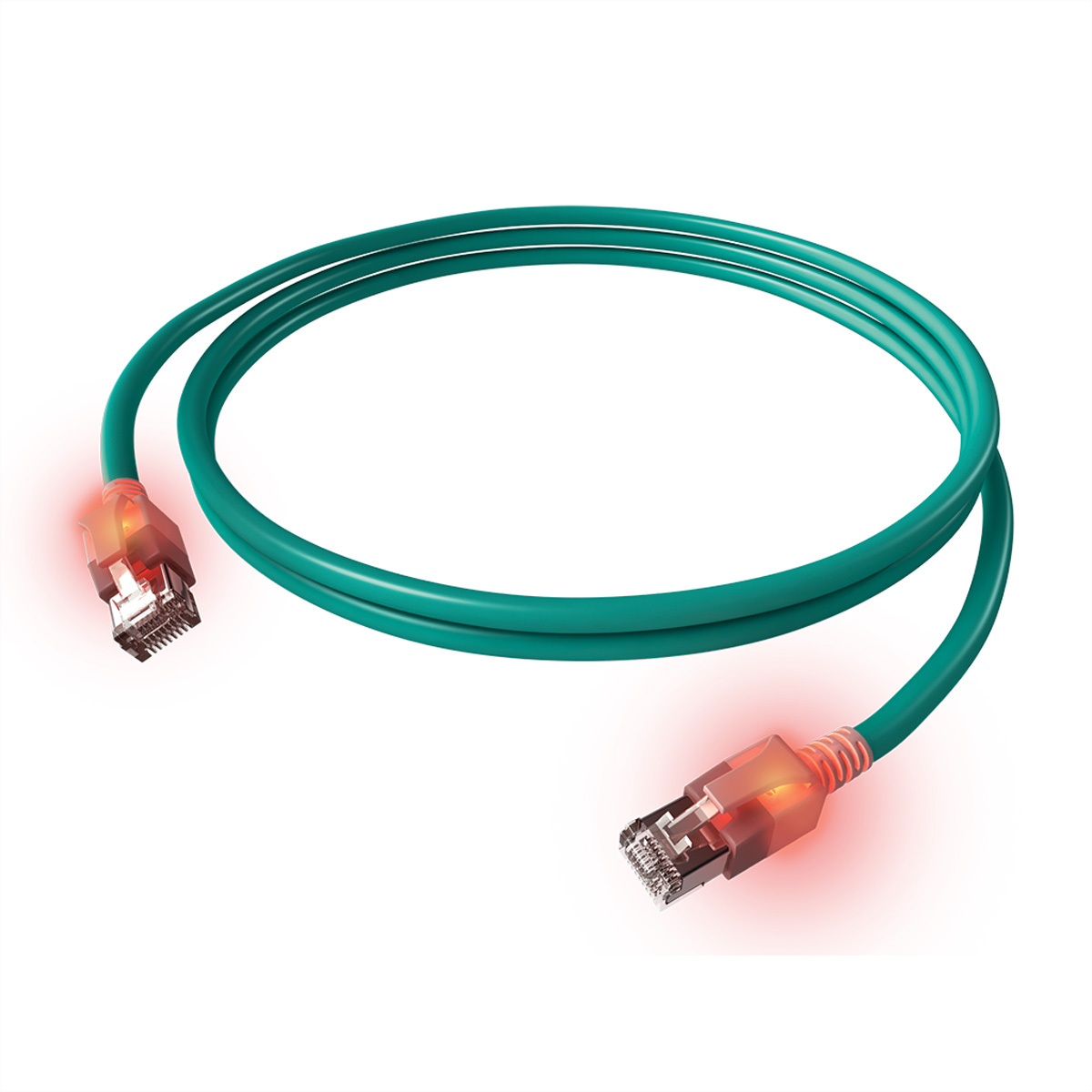 EasyLan saCon EasyLan DualBoot LED-Patchkabel S/FTP, Kat.6A, 0,5m, trkis - EasyLan DualBoot LED Patchkabel RJ45 S/FTP Kat.6A (Class EA)