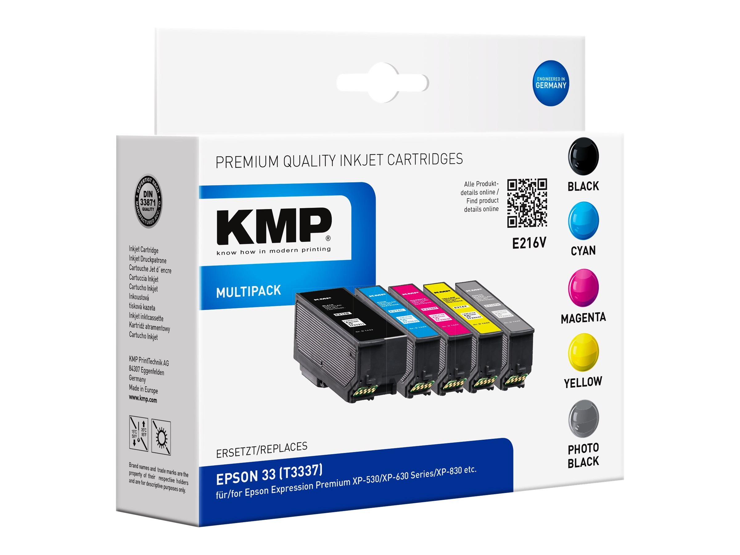 KMP MULTIPACK E216V - 5er-Pack - Schwarz, Gelb, Cyan, Magenta, Photo schwarz - kompatibel - Tintenpatrone (Alternative zu: Epson 33, Epson T3337)