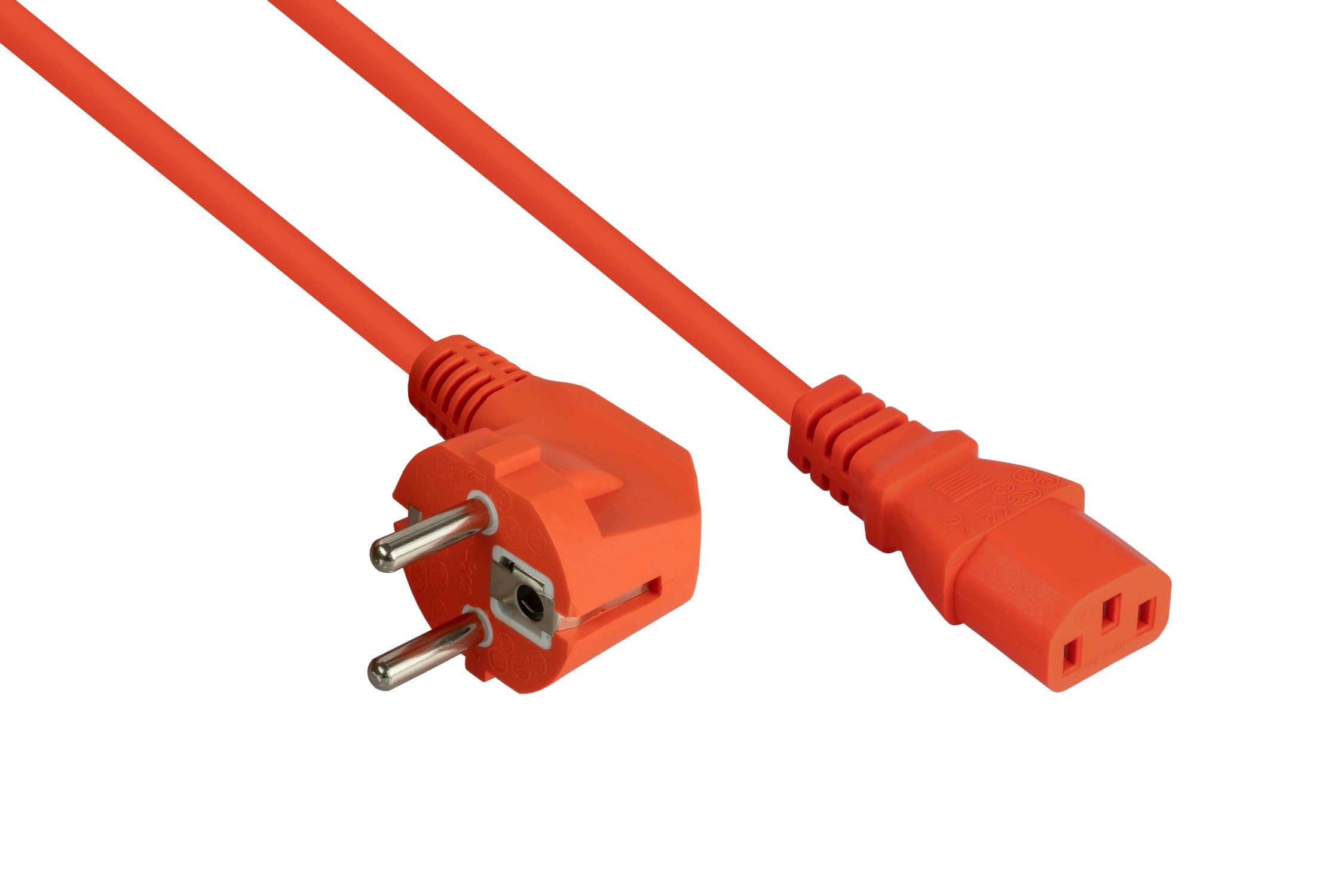 kabelmeister Netzkabel Schutzkontakt-Stecker Typ E+F (90 gew.) an Kaltgerte-Buchse C13, orange, 1