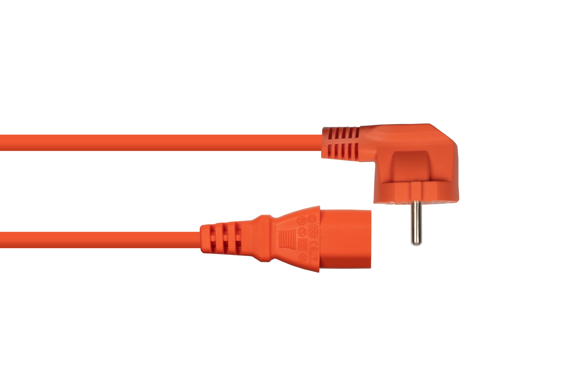 kabelmeister Netzkabel Schutzkontakt-Stecker Typ E+F (90 gew.) an Kaltgerte-Buchse C13, orange, 1