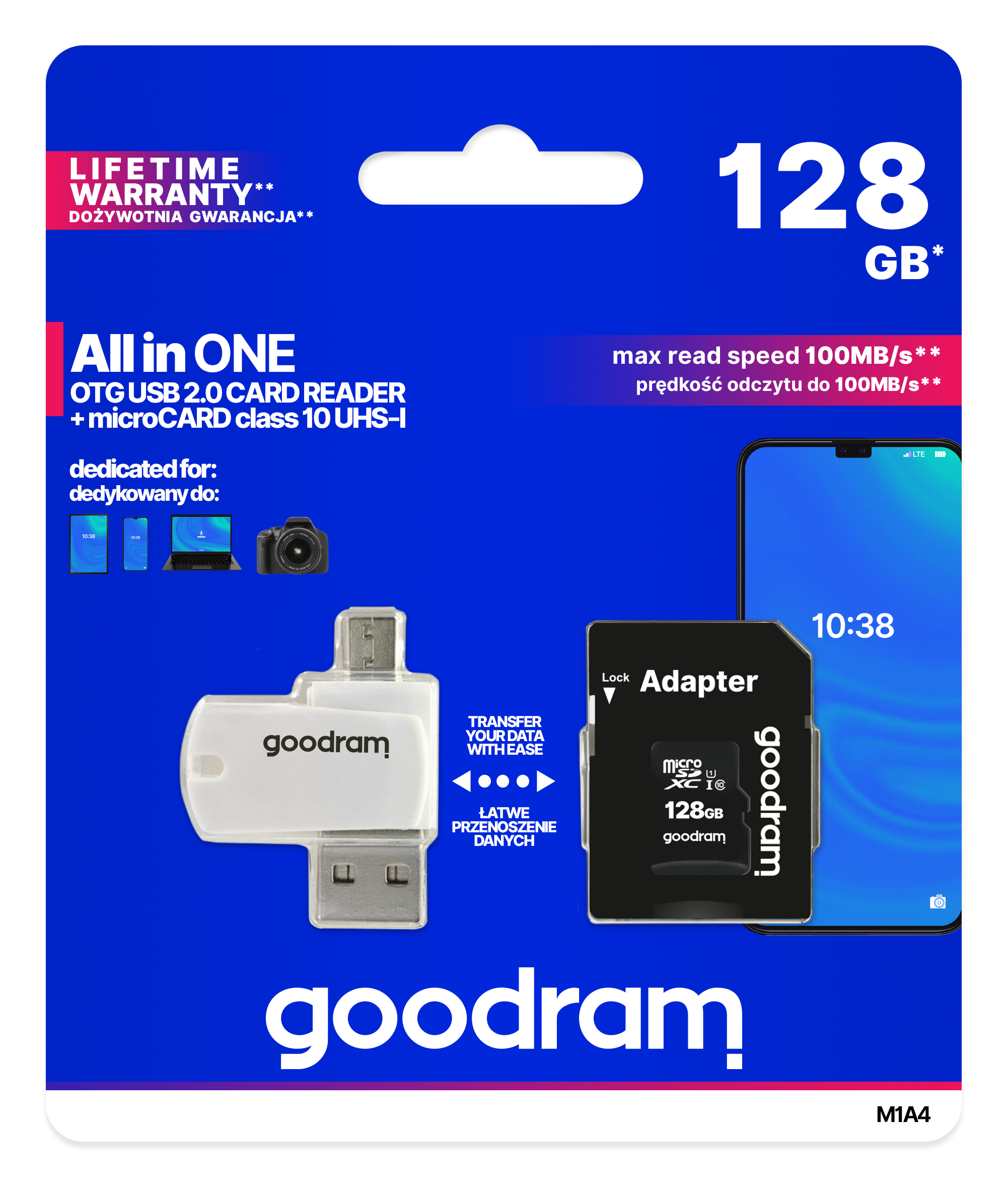 GoodRam M1A4 All in One - 128 GB - MicroSDXC - Klasse 10 - UHS-I - 100 MB/s - 10 MB/s