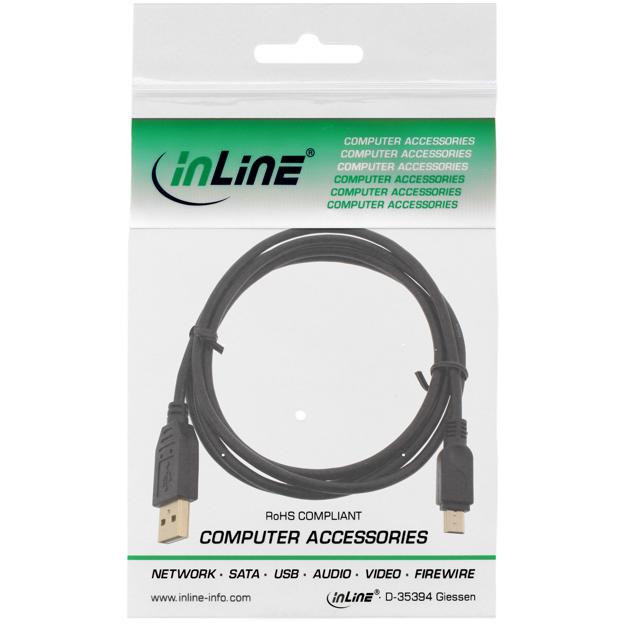 InLine USB 2.0 Mini Cable, Type A male / mini-B male (5pin), black/gold, 0.5m