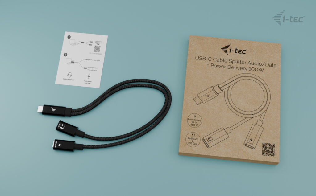 i-tec USB-C Cable Splitter Audio/Data + Power Delivery 100W