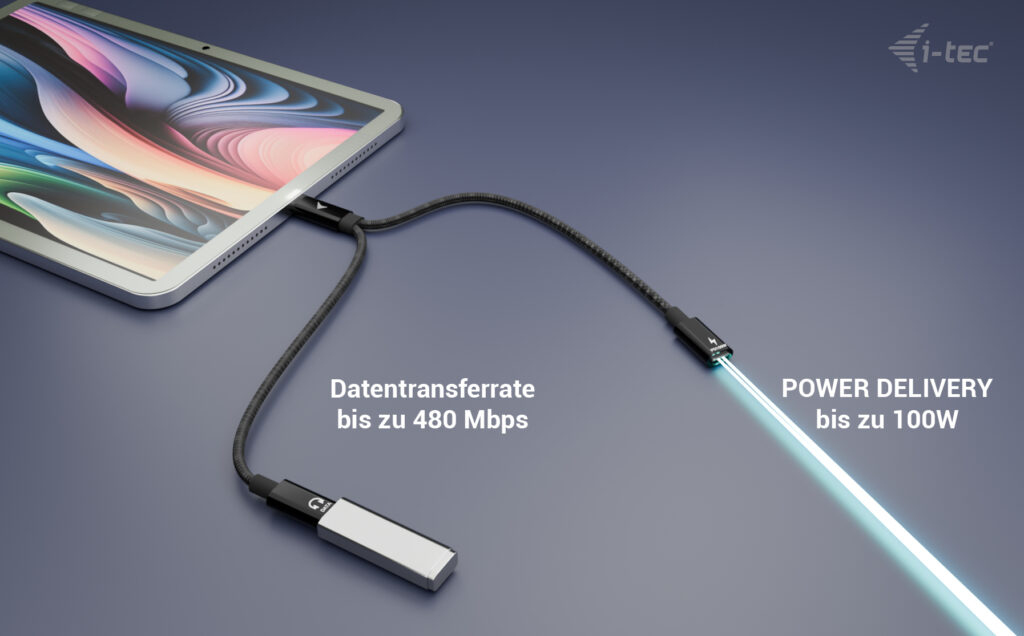 i-tec USB-C Cable Splitter Audio/Data + Power Delivery 100W