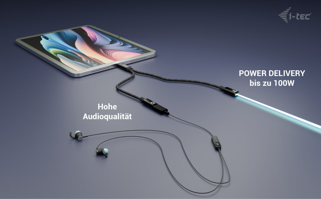 i-tec USB-C Cable Splitter Audio/Data + Power Delivery 100W