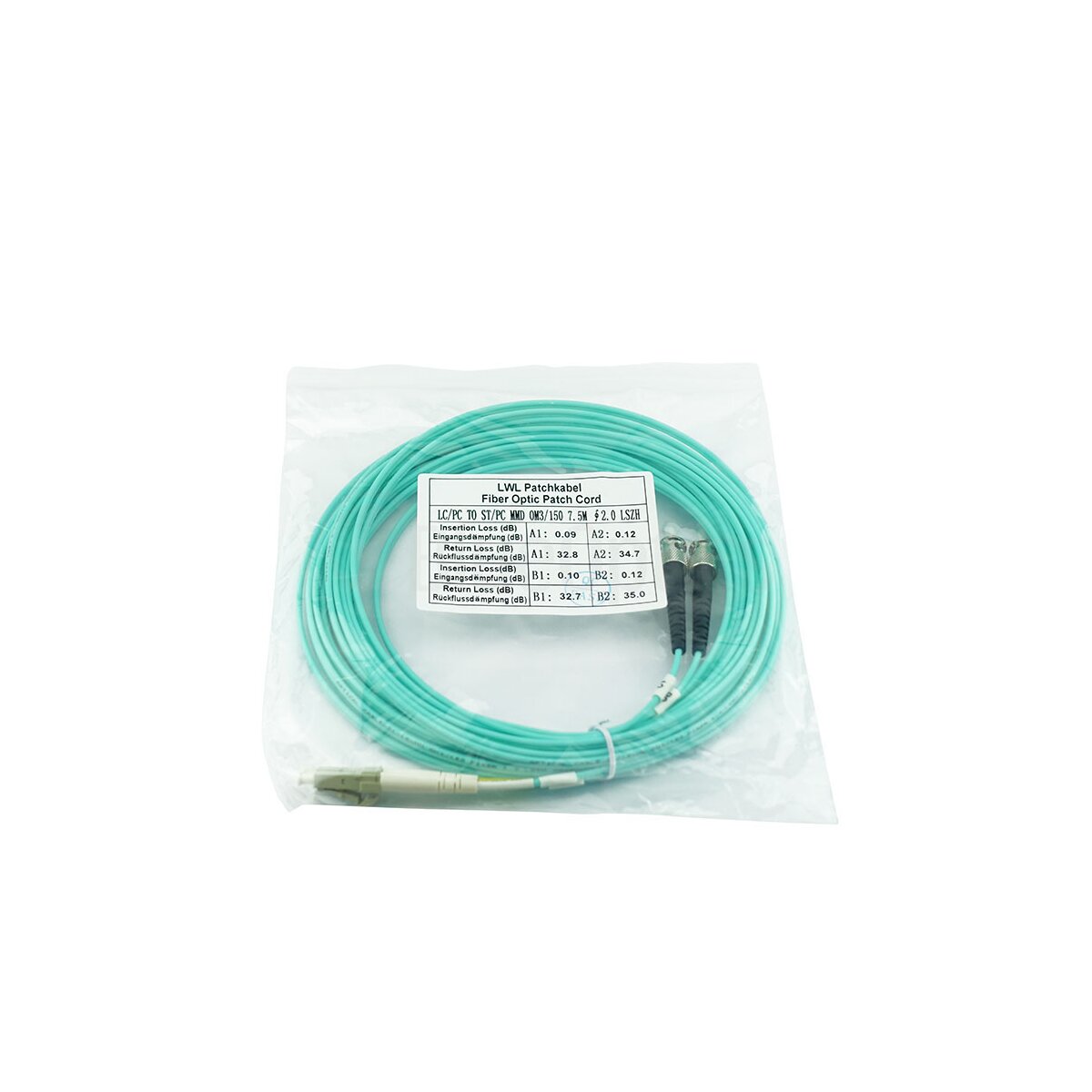 BlueOptics Duplex LWL Patchkabel LC-ST Multimode OM3 50 Meter