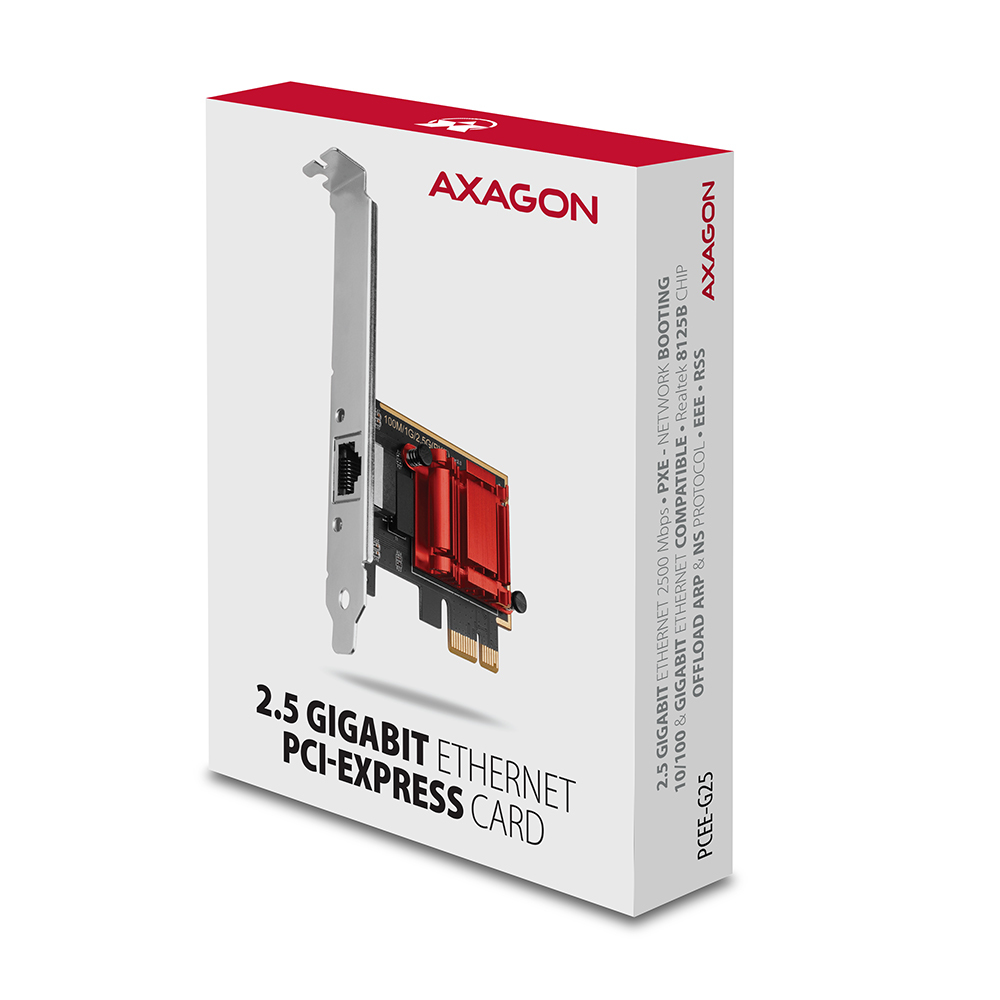 AXAGON PCEE-G25 - Eingebaut - Verkabelt - PCI Express - Ethernet - 5000 Mbit/s - Rot - Silber