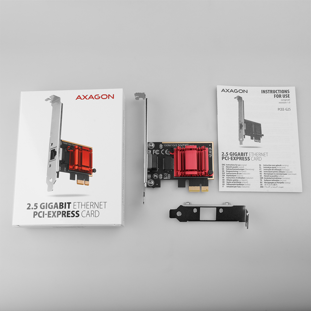 AXAGON PCEE-G25 - Eingebaut - Verkabelt - PCI Express - Ethernet - 5000 Mbit/s - Rot - Silber