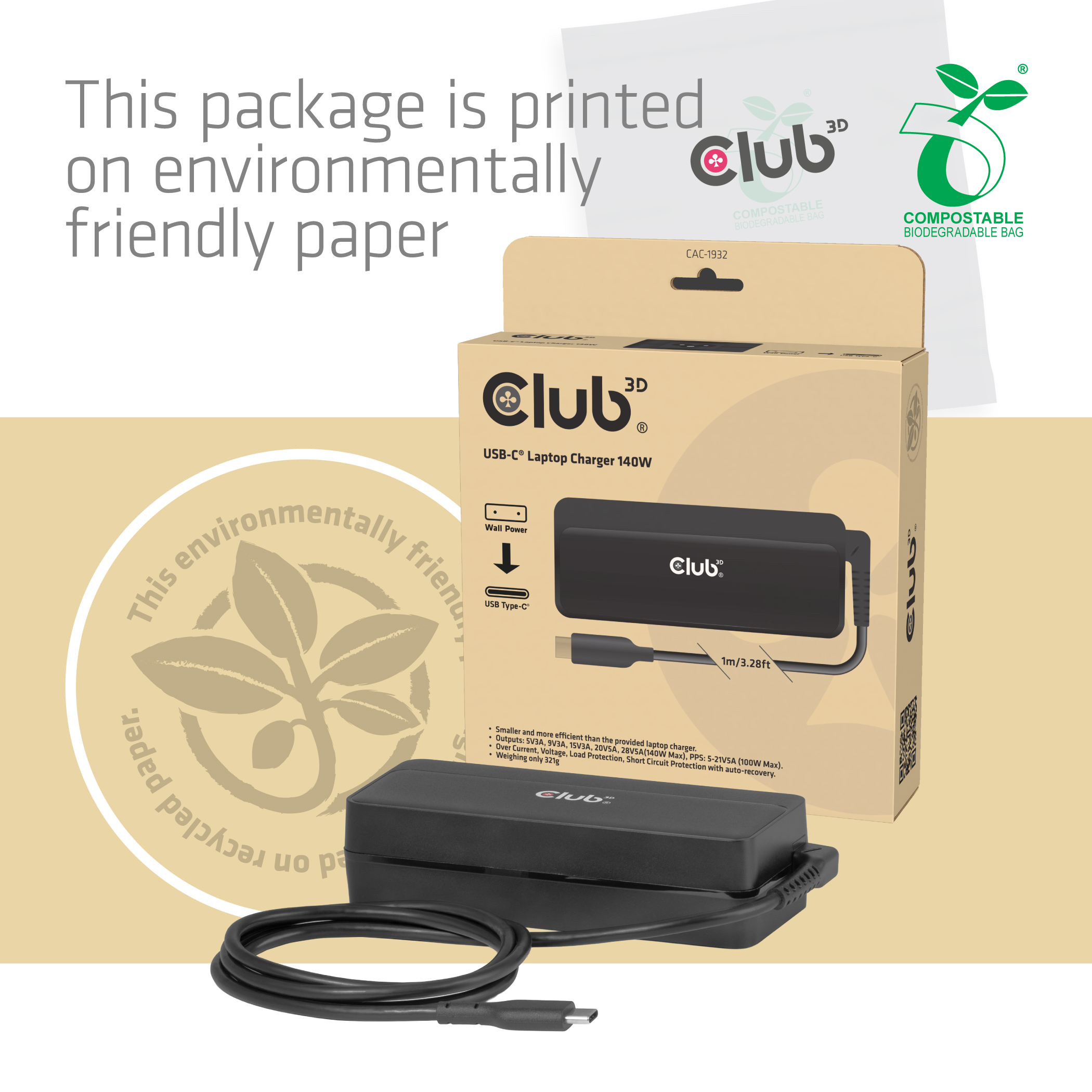CLUB3D Cargador USB-C� de port�til 140W