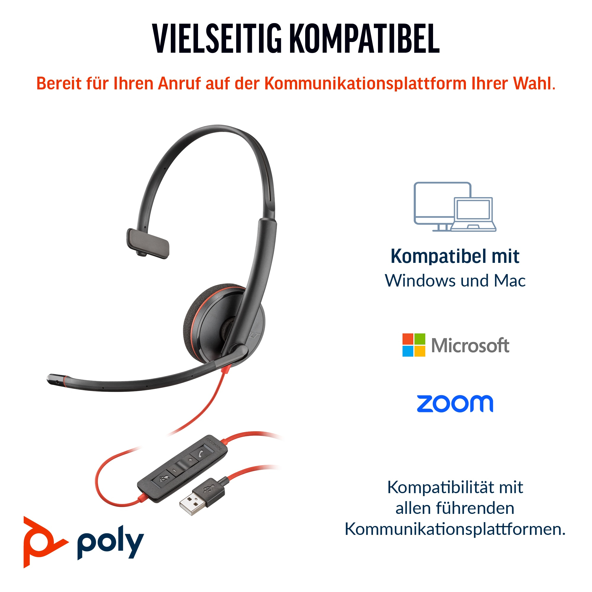 POLY Micro-casque monaural USB-C Blackwire 3210 (lot)