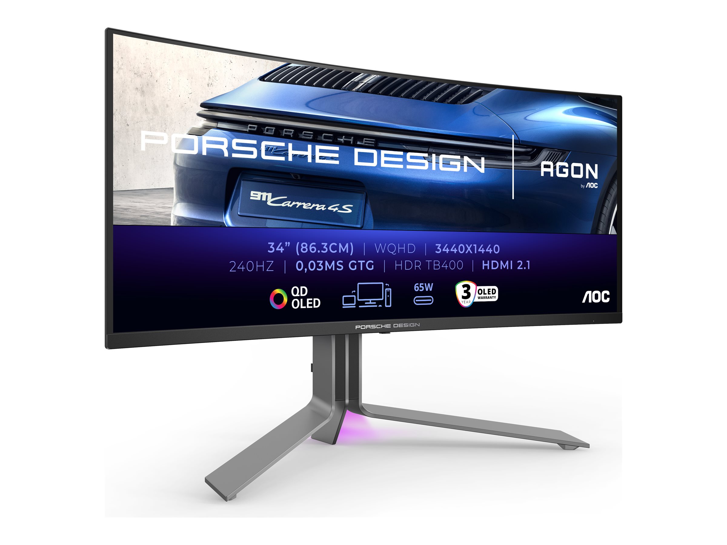 AOC AGON PRO PD34 Porsche Design - OLED-Monitor - Gaming - gebogen - USB - 87 cm (34)