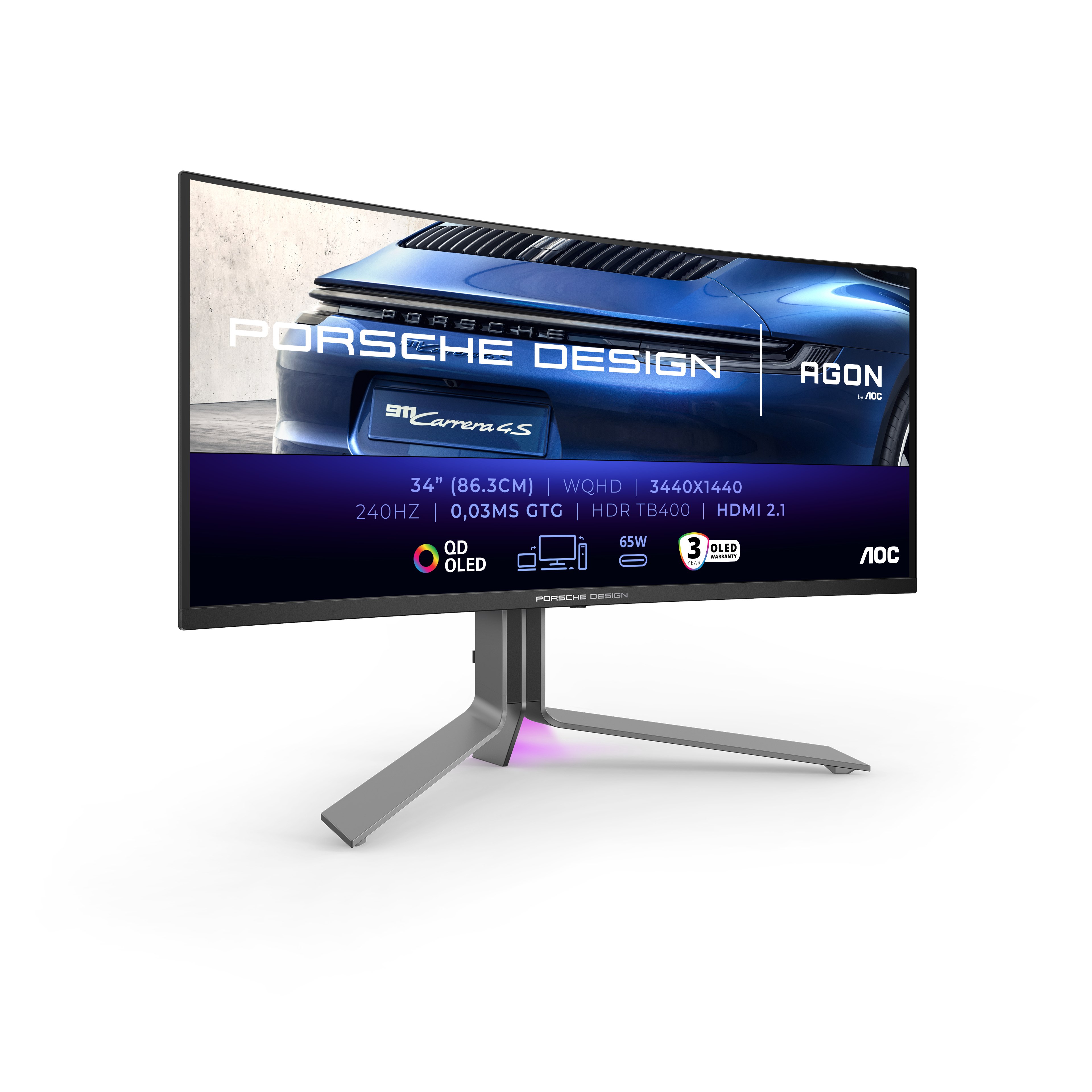 AOC Porsche PD34 computer monitor 86.4 cm (34) 3440 x 1440 pixels Wide Quad HD QD-OLED Black