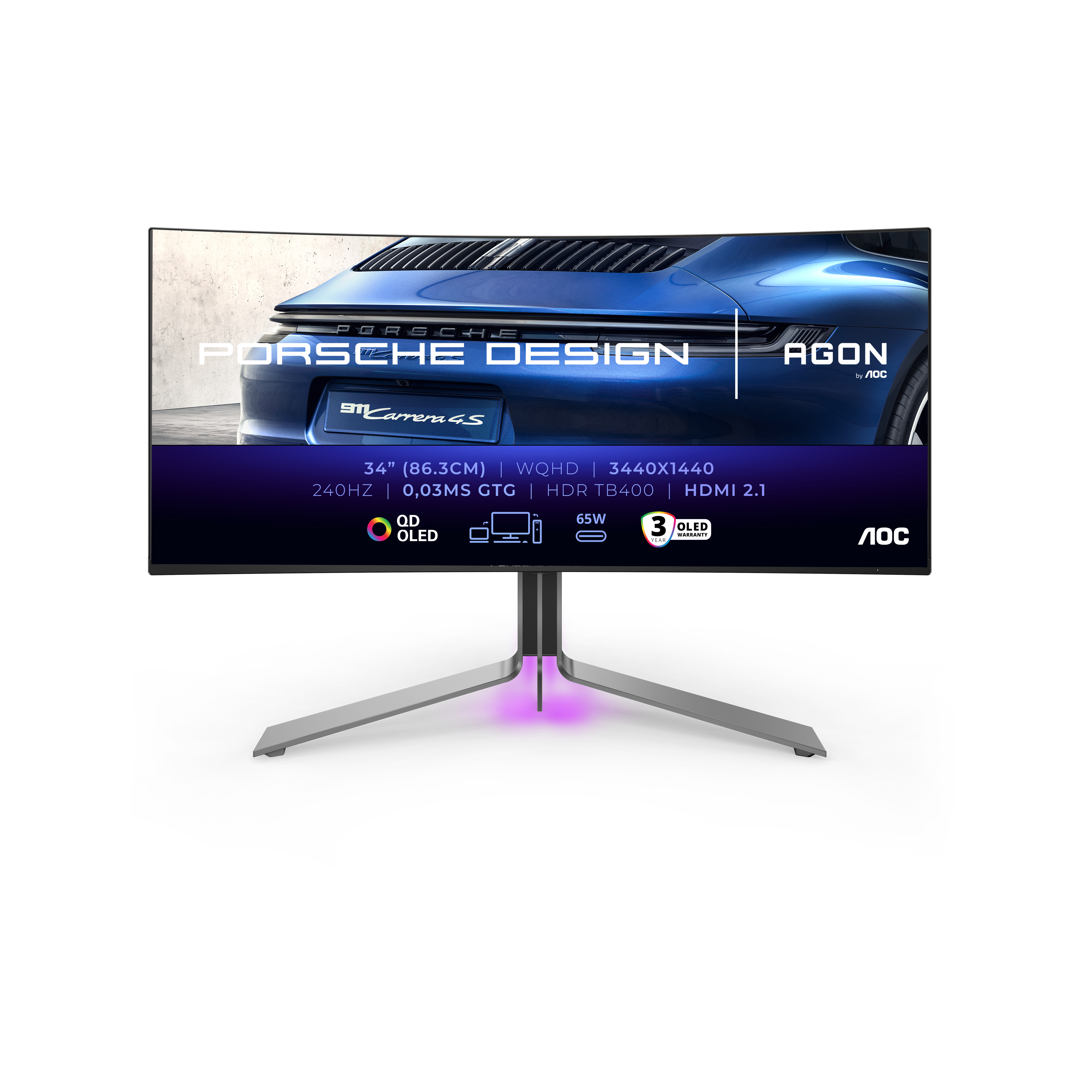 AOC Porsche PD34 computer monitor 86.4 cm (34) 3440 x 1440 pixels Wide Quad HD QD-OLED Black