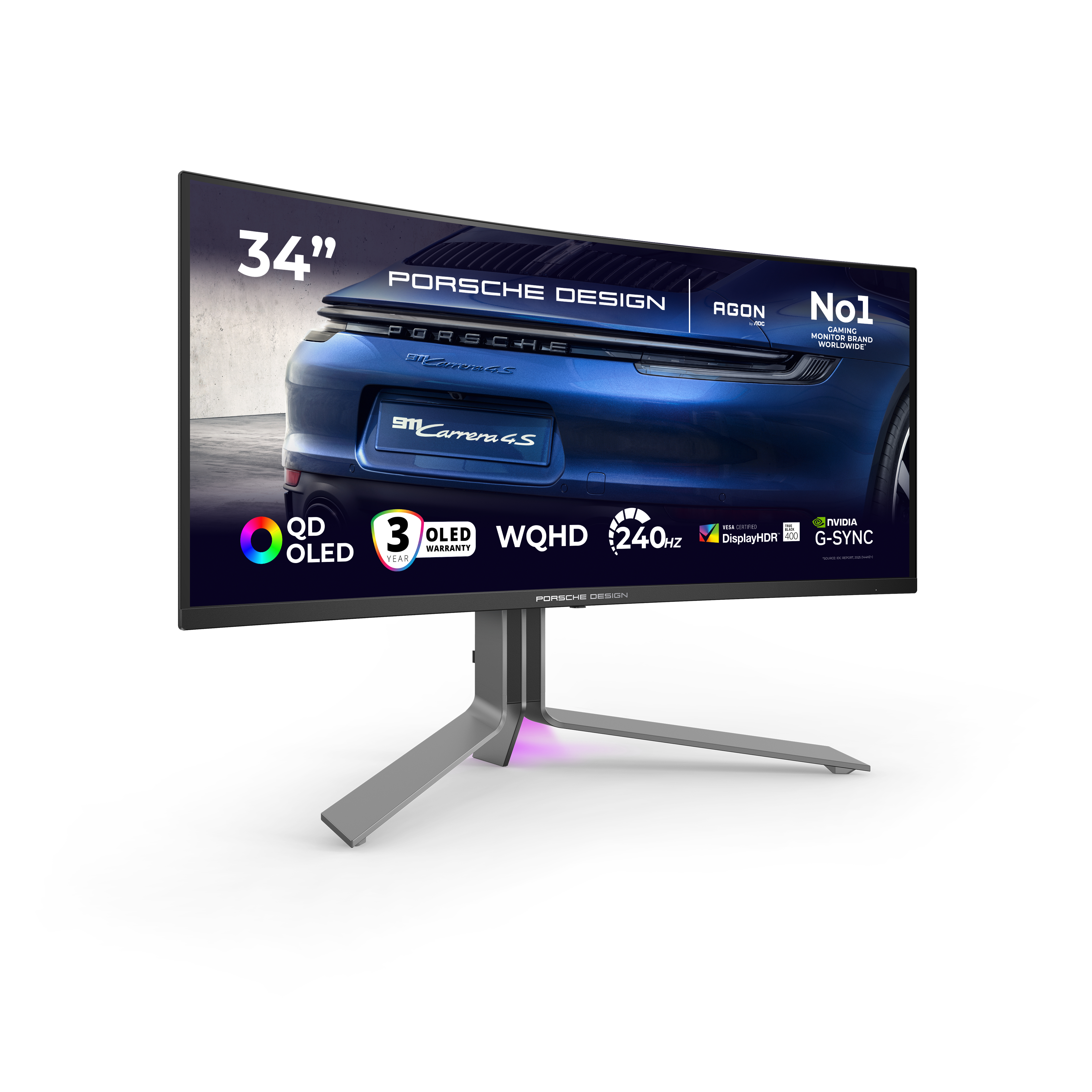 AOC AGON PRO PD34 Porsche Design - OLED-Monitor - Gaming - gebogen - USB - 87 cm (34)