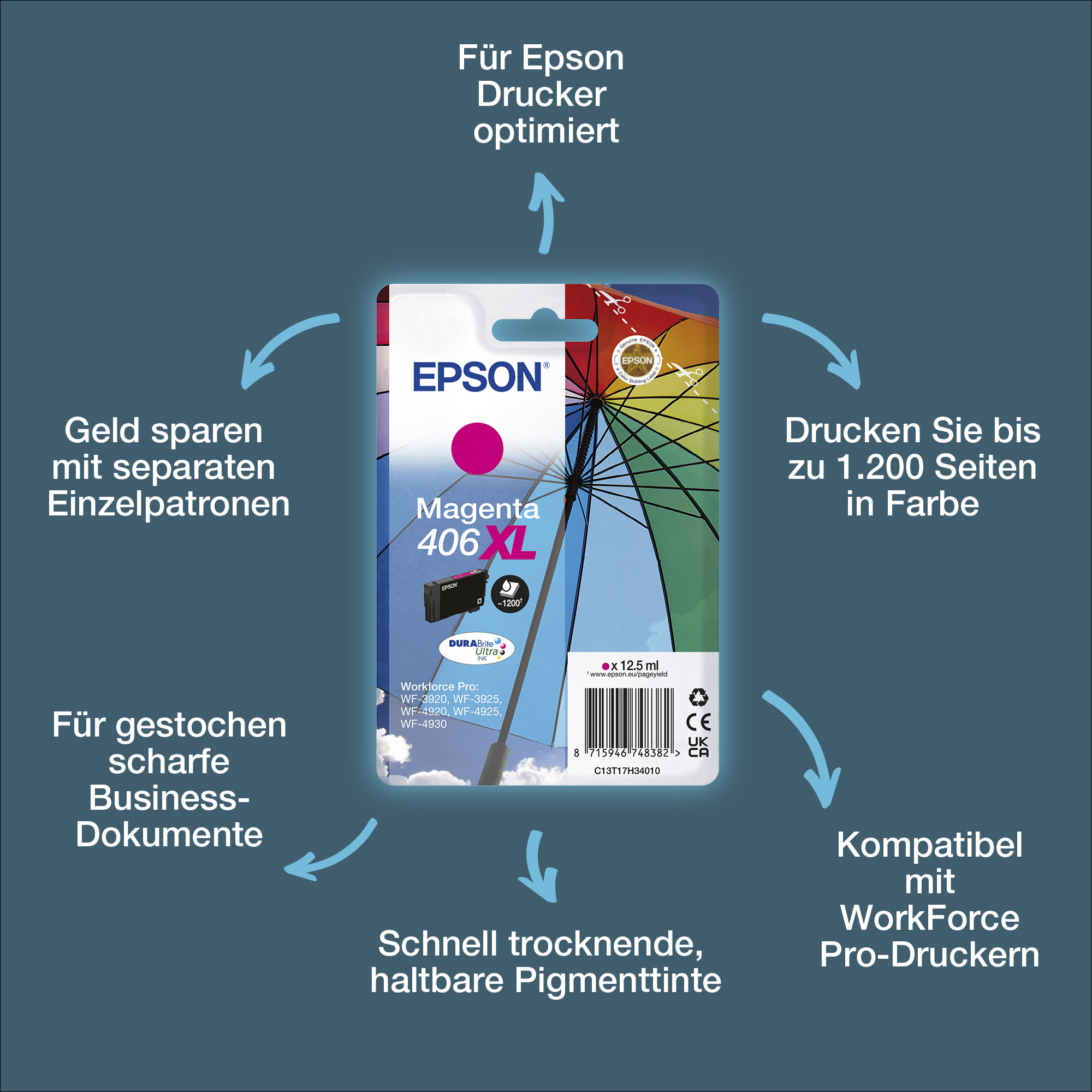 Epson Singlepack Magenta 406XL Umbrella DURABrite Ultra Ink