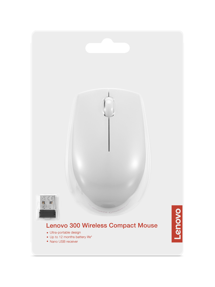 Lenovo 300 Wireless Compact Maus Kabellos Optisch Hellgrau 3 Tasten 1000 dpi