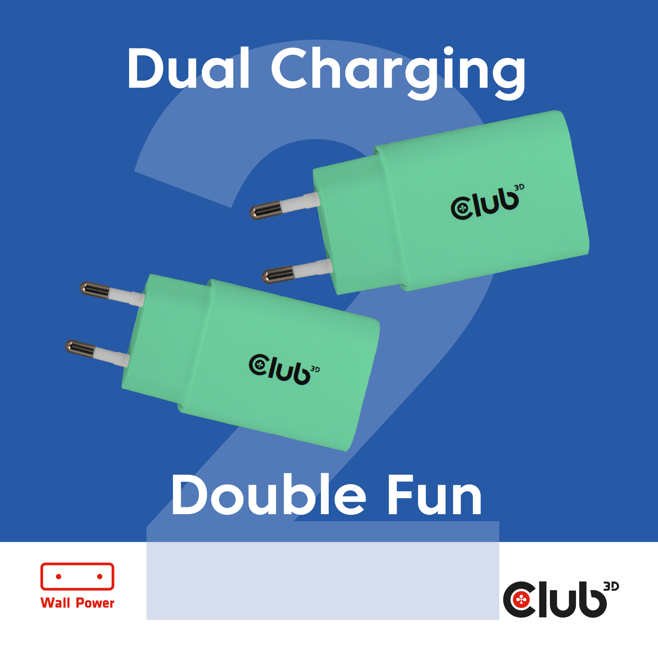 CLUB3D 2-Pack USB-C� Charger 30Watt Green