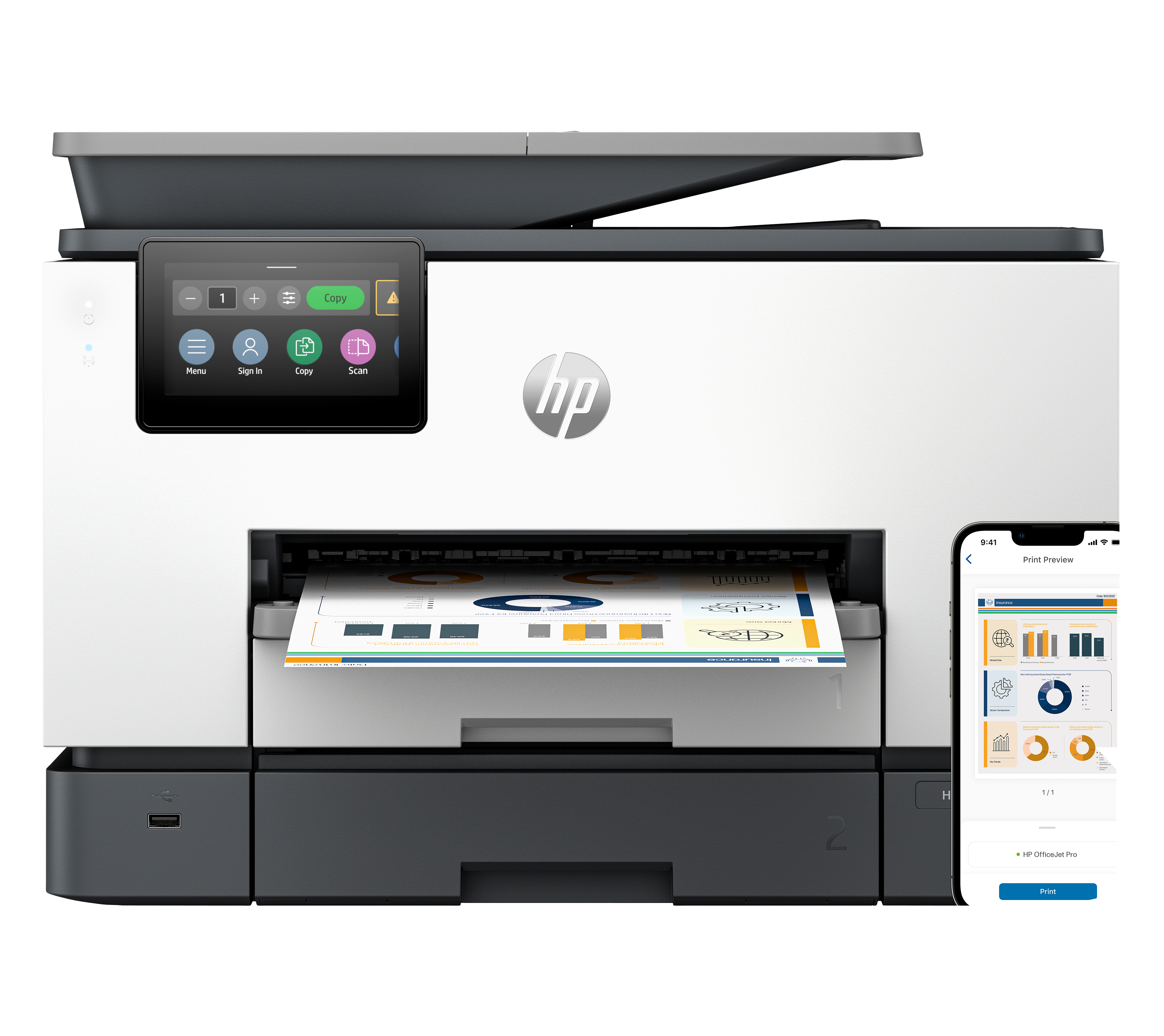 HP OfficeJet Pro 9130b Inal�mbrico All-in-One Color Impresora, Impresi�n a doble cara; Copiadora y esc�ner