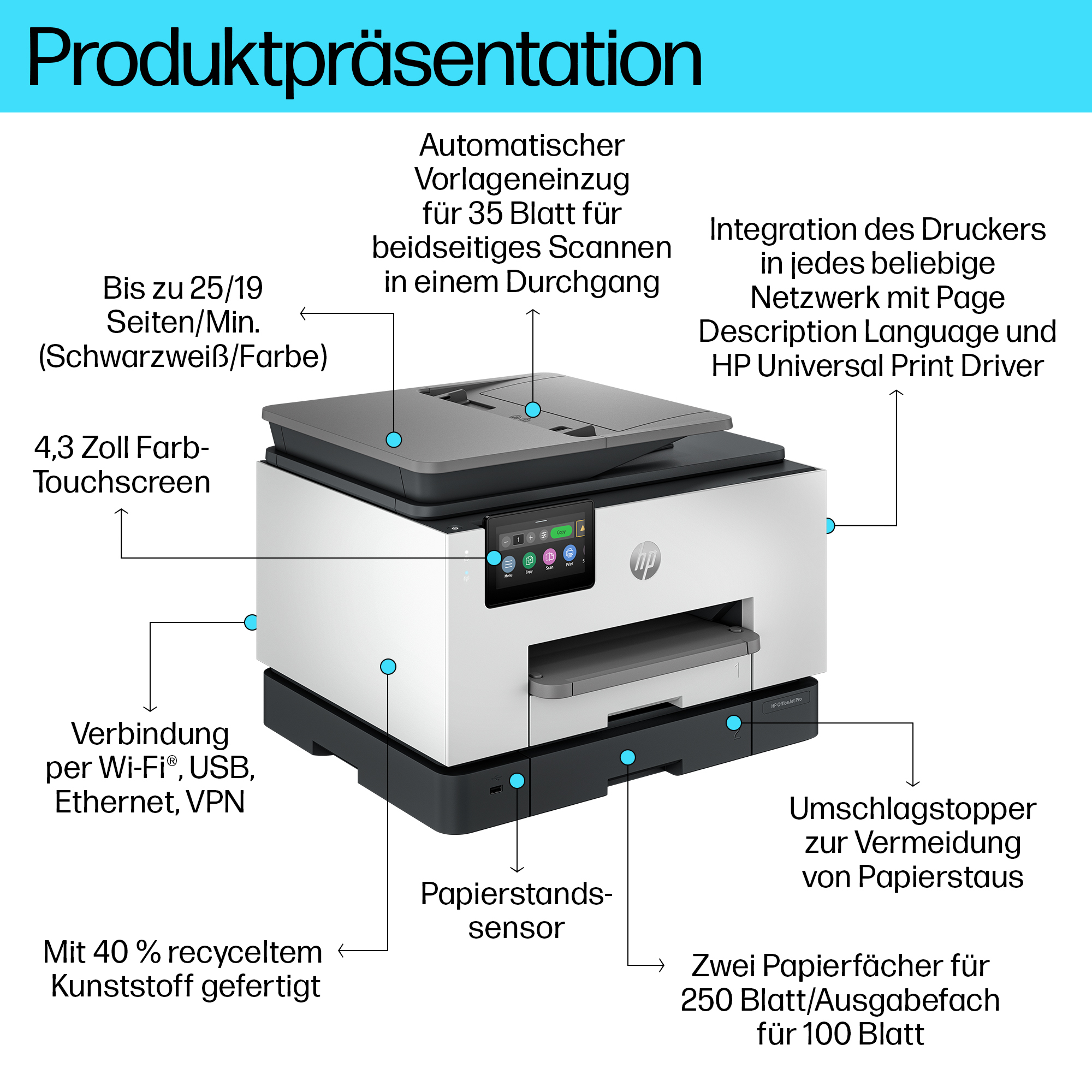 HP OfficeJet Pro 9130b Inal�mbrico All-in-One Color Impresora, Impresi�n a doble cara; Copiadora y esc�ner
