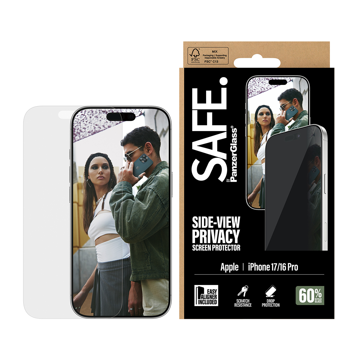 PanzerGlass SAFE. by � Privacy Screen Protector iPhone 17 | iPhone 16 Pro | Ultra-Wide Fit w. EasyAligner