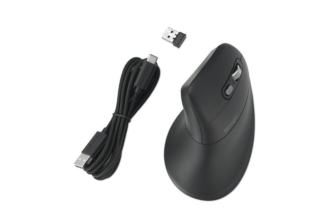 Kensington Pro Fit Ergo MY360 EQ - Maus - wiederaufladbar - ergonomisch - 5 Tasten - kabellos - 2.4 GHz, Bluetooth - kabelloser Empf�nger (USB)