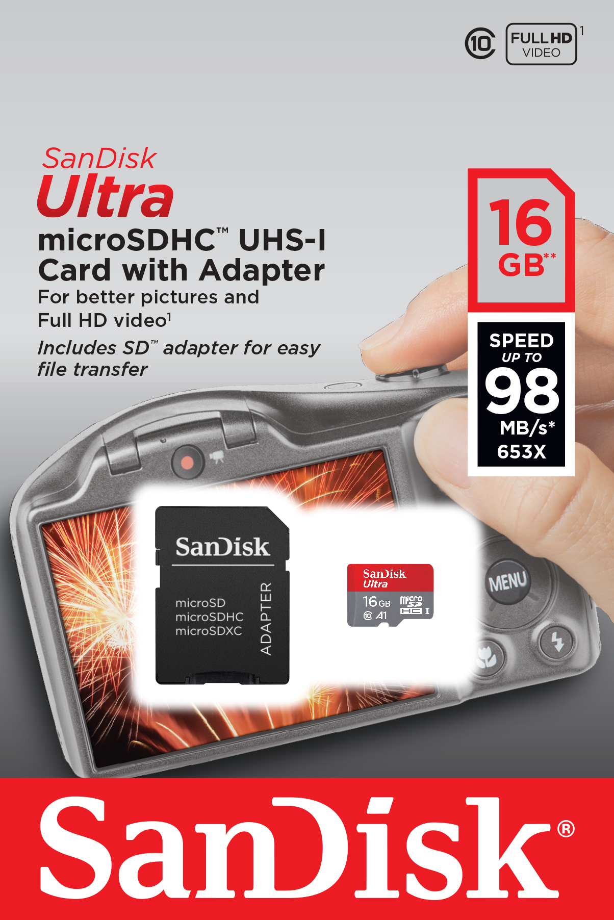 Carte mémoire SDHC UHS-I classe 10 de 16 Go SanDisk Ultra avec adaptateur