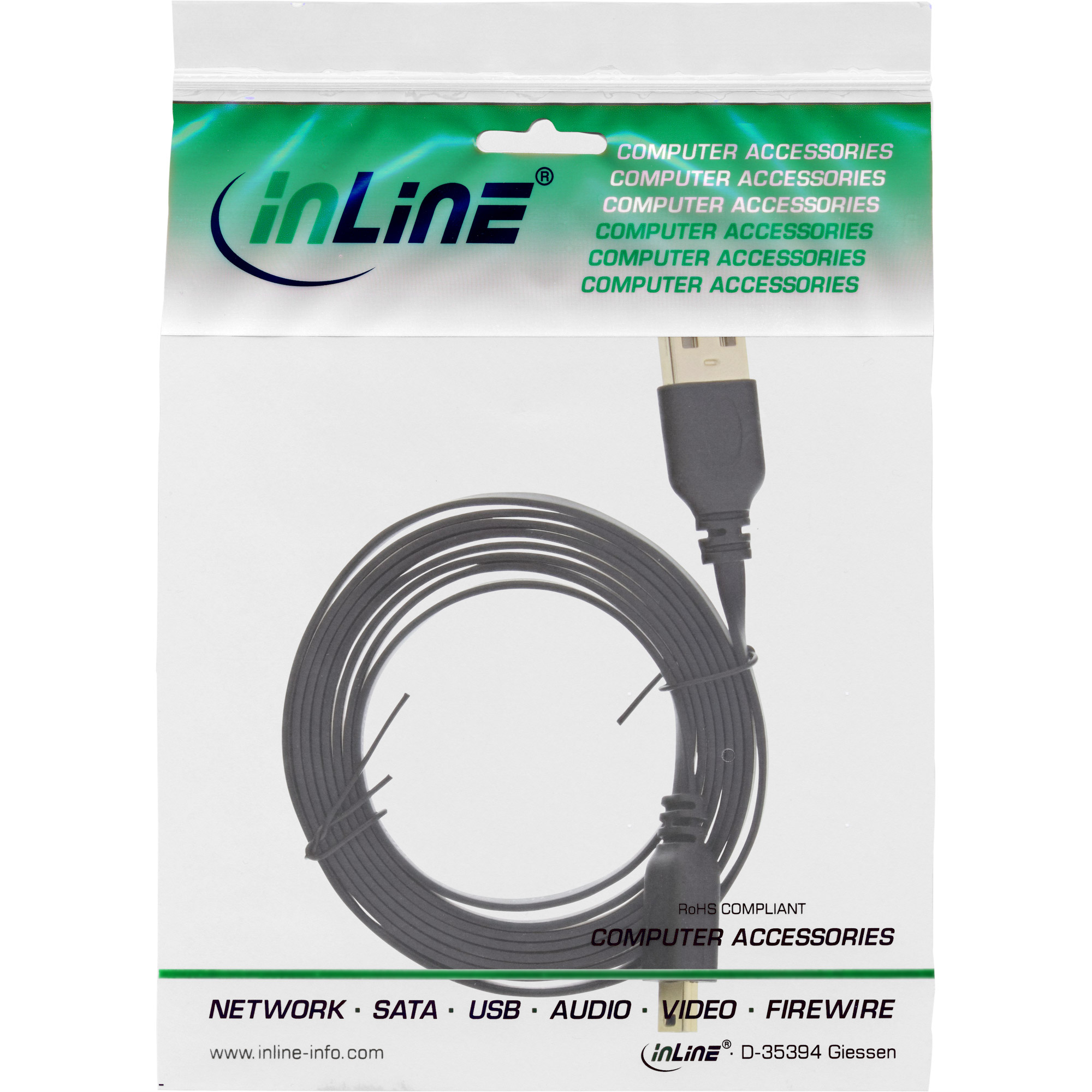 InLine Cavo USB 2.0 Mini, Am/ Mini Bm(5pol.), Piatto, dorato, nero, 2m