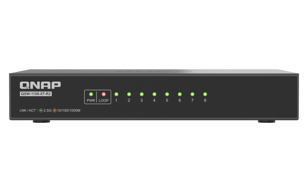 QNAP QSW-1108-8T-R2 switch di rete Non gestito 2.5G Ethernet (100/1000/2500) Desktop Nero