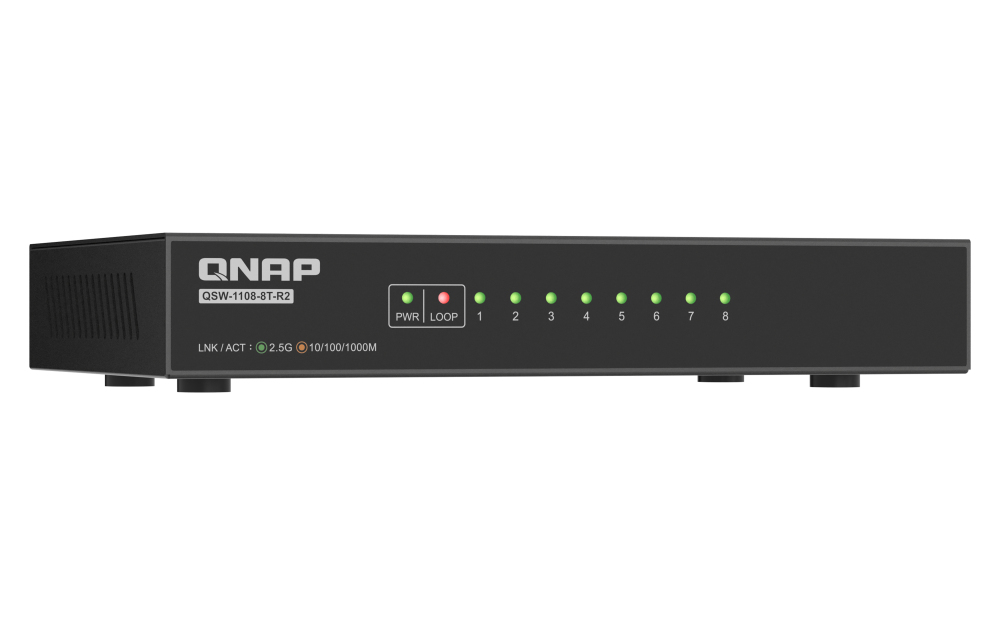 QNAP QSW-1108-8T-R2 switch di rete Non gestito 2.5G Ethernet (100/1000/2500) Desktop Nero
