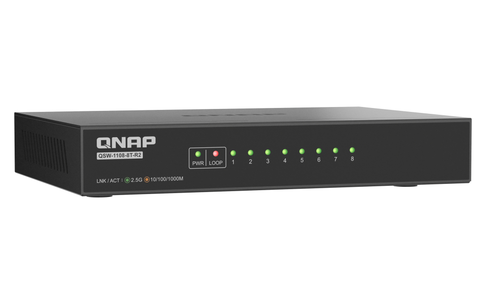 QNAP QSW-1108-8T-R2 switch di rete Non gestito 2.5G Ethernet (100/1000/2500) Desktop Nero