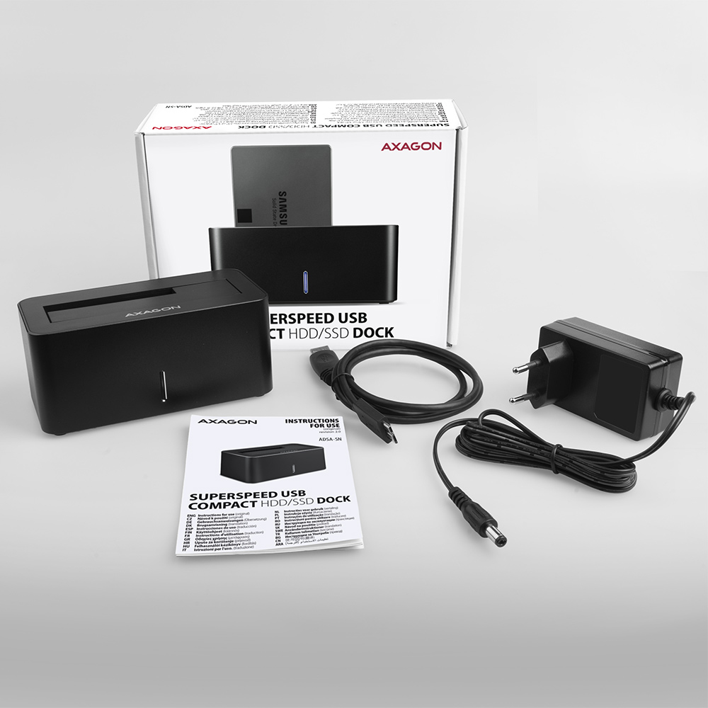 Axagon ADSA-SN Station daccueil de disques de stockage USB 3.2 Gen 1 (3.1 Gen 1) Type-A Noir