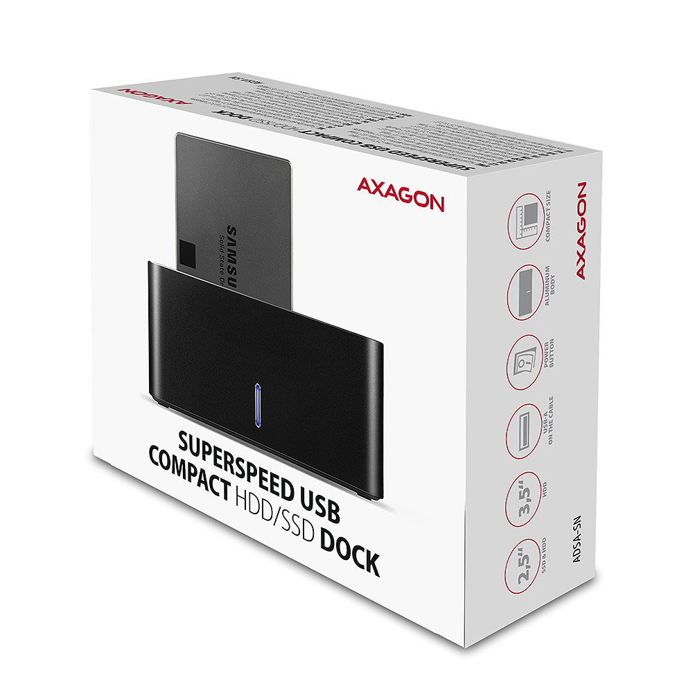 Axagon ADSA-SN Station daccueil de disques de stockage USB 3.2 Gen 1 (3.1 Gen 1) Type-A Noir