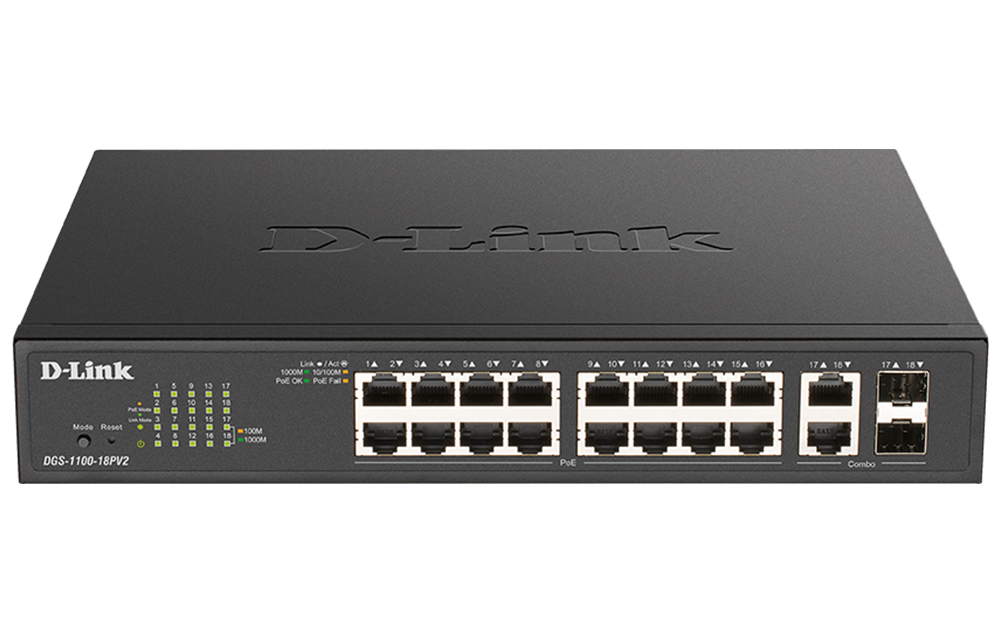 D-Link DGS-1100-18PV2 network switch Managed L2 Gigabit Ethernet (10/100/1000) Power over Ethernet (PoE) 1U Black