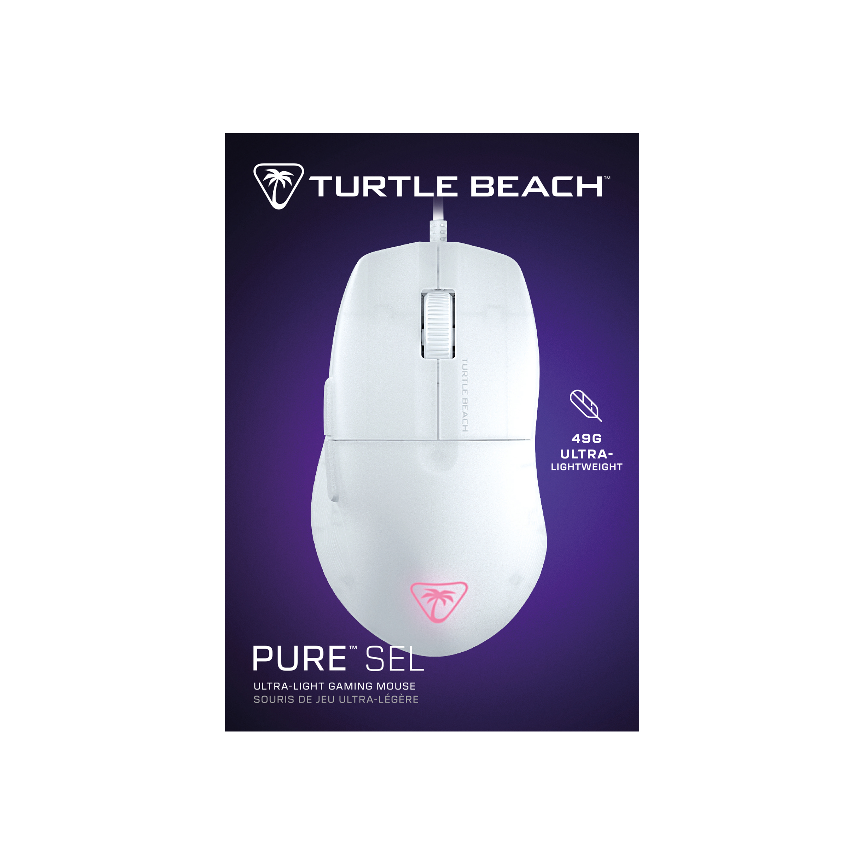 Turtle Beach Mouse da gioco RGB ergonomico ultraleggero Pure SEL, sensore ottico a 8K DPI, switch meccanici, sistema di pretensionamento, cuscinetti completamente in PTFE, illuminazione RGB Bianco