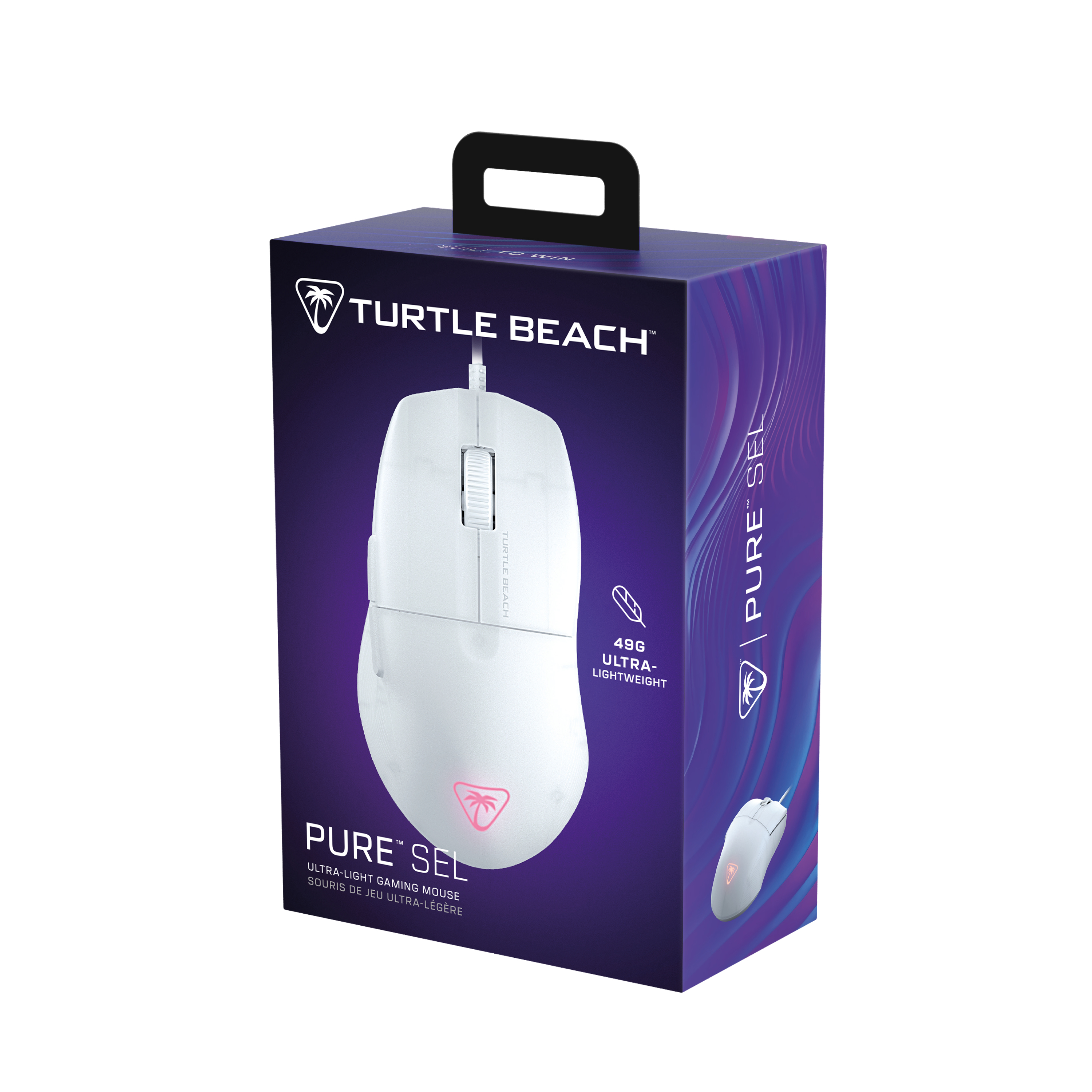 Turtle Beach Mouse da gioco RGB ergonomico ultraleggero Pure SEL, sensore ottico a 8K DPI, switch meccanici, sistema di pretensionamento, cuscinetti completamente in PTFE, illuminazione RGB Bianco