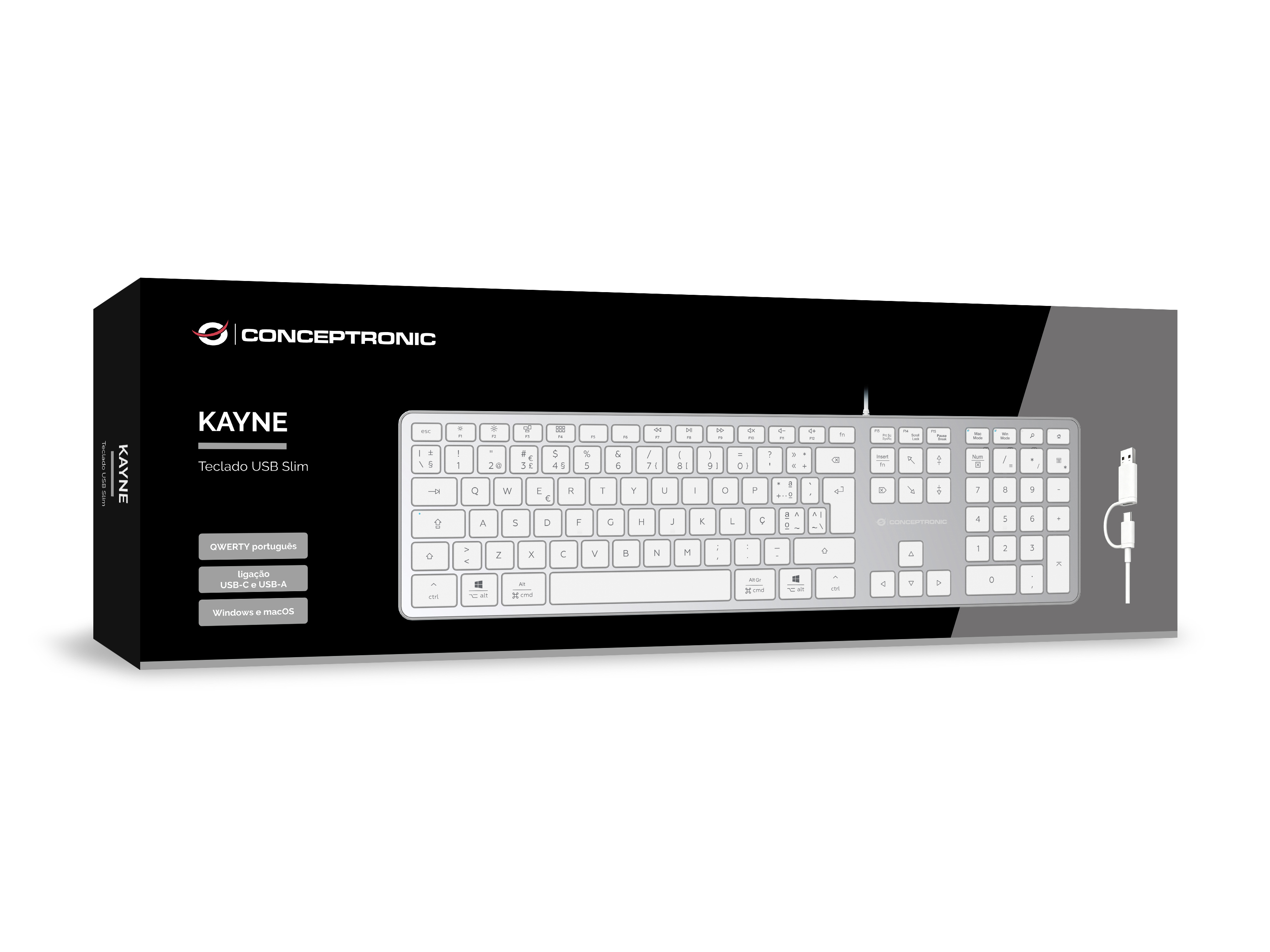 Conceptronic USB Tastatur slim USB-A/USB-C Layout PT ws - Tastatur
