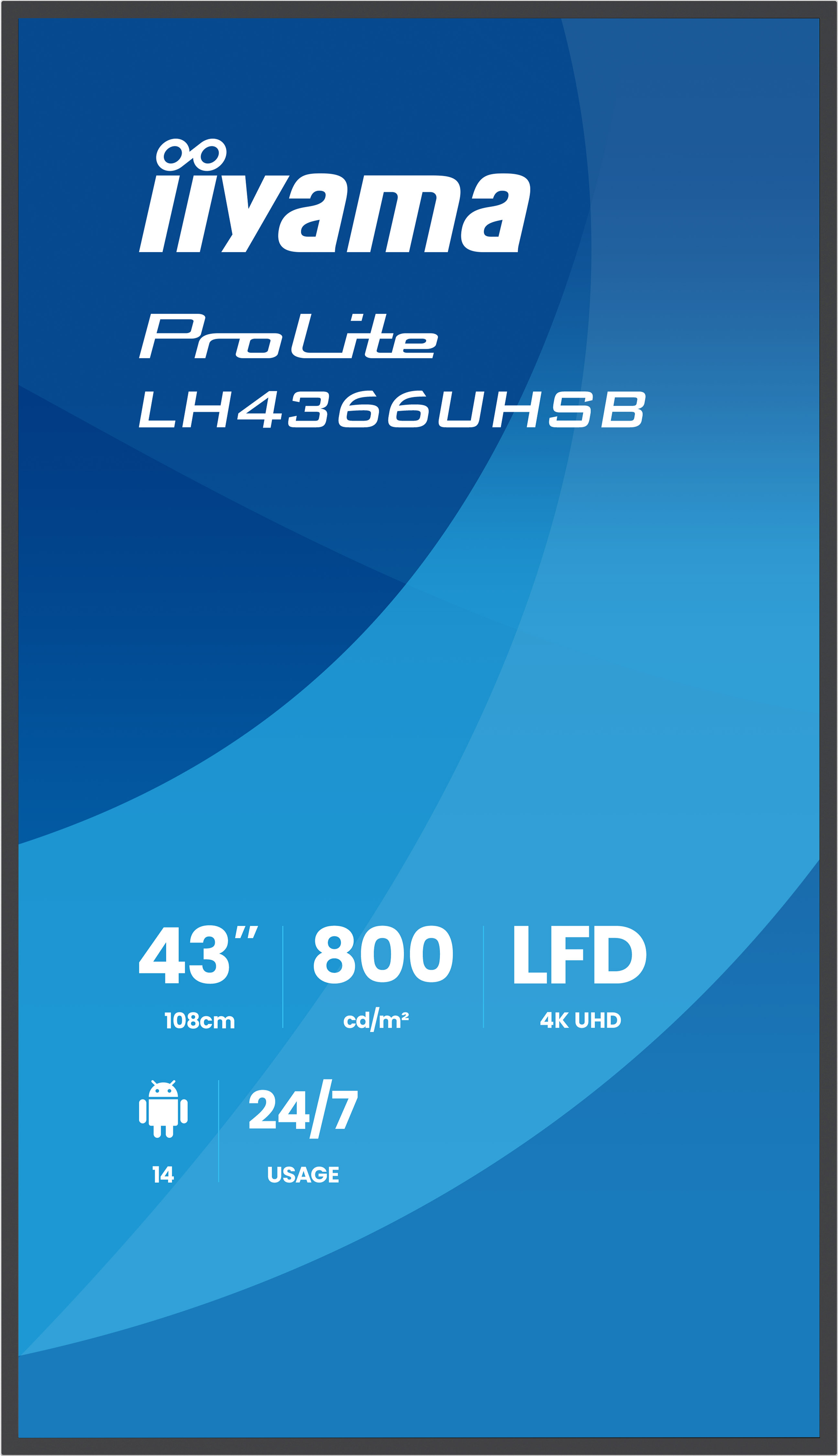 iiyama LH4366UHSB-B1AG Signage Display Digital signage flat panel 109.2 cm (43) LCD Wi-Fi 800 cd/m� 4K Ultra HD Black Built-in processor Android 24/7
