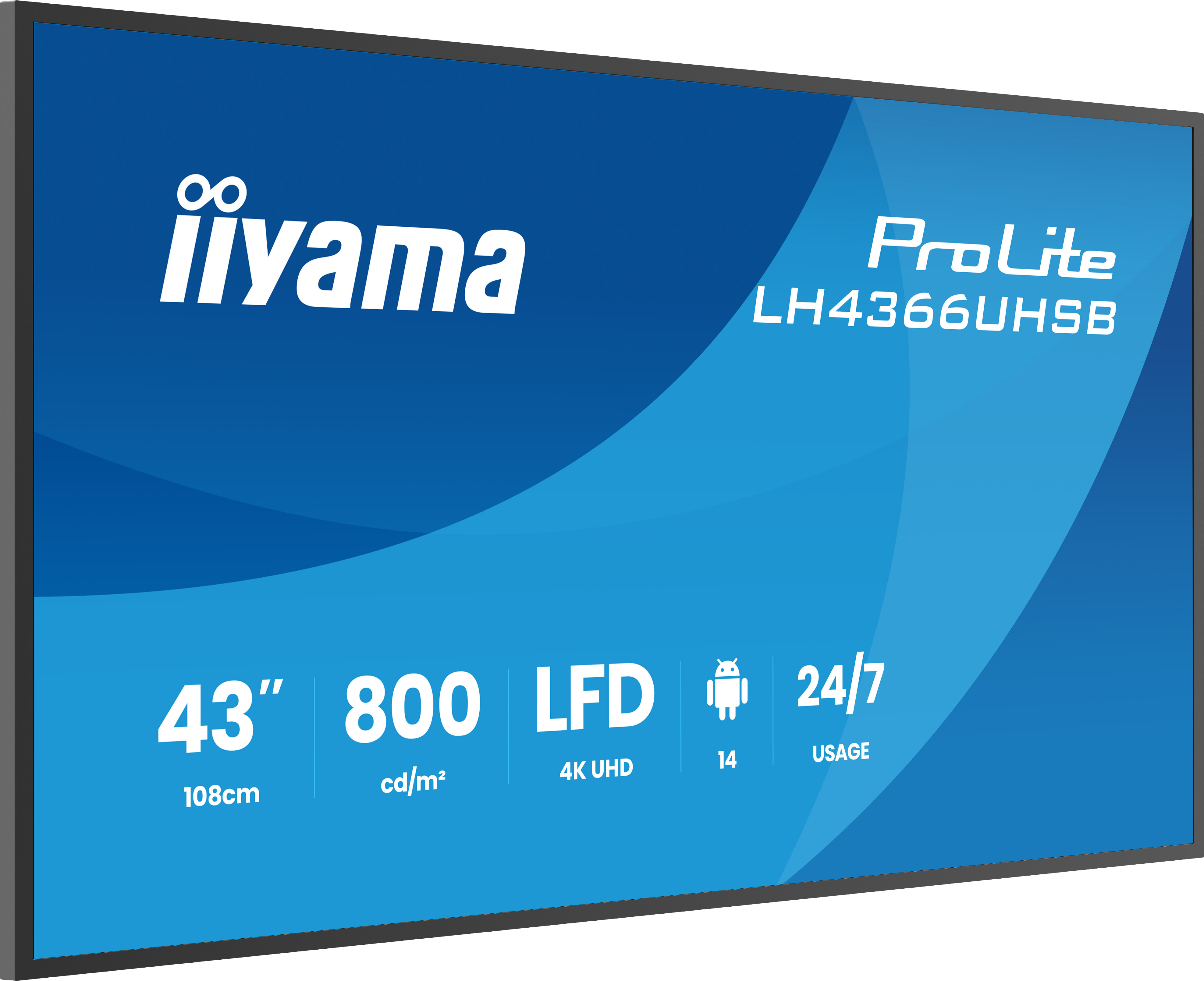iiyama LH4366UHSB-B1AG Signage Display Digital signage flat panel 109.2 cm (43) LCD Wi-Fi 800 cd/m� 4K Ultra HD Black Built-in processor Android 24/7