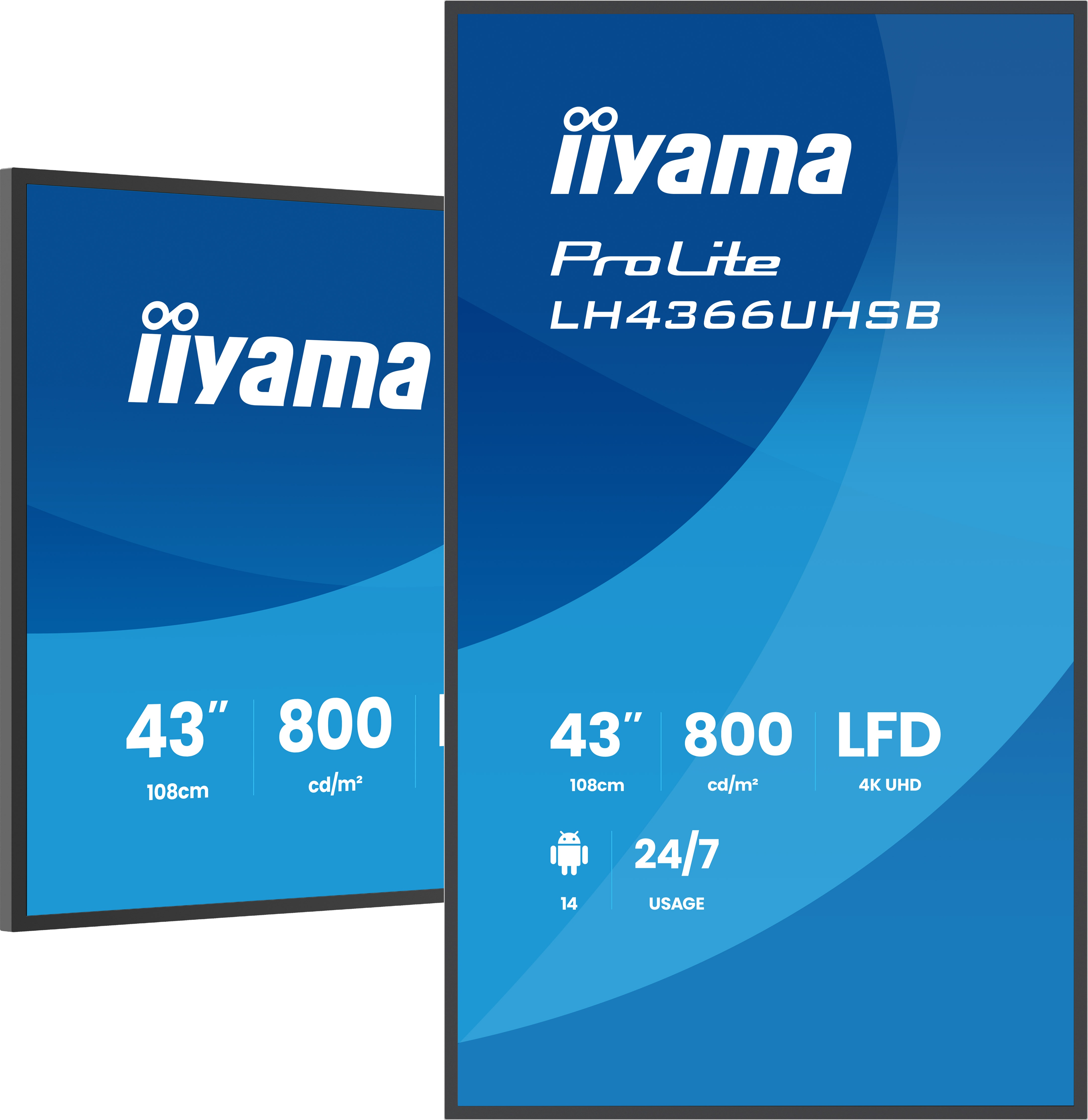 iiyama LH4366UHSB-B1AG Signage Display Digital signage flat panel 109.2 cm (43) LCD Wi-Fi 800 cd/m� 4K Ultra HD Black Built-in processor Android 24/7