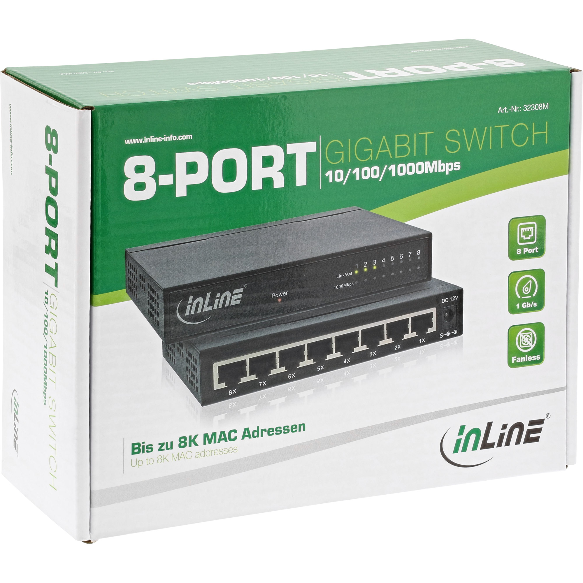 InLine 32308M commutateur r�seau Gigabit Ethernet (10/100/1000) Noir