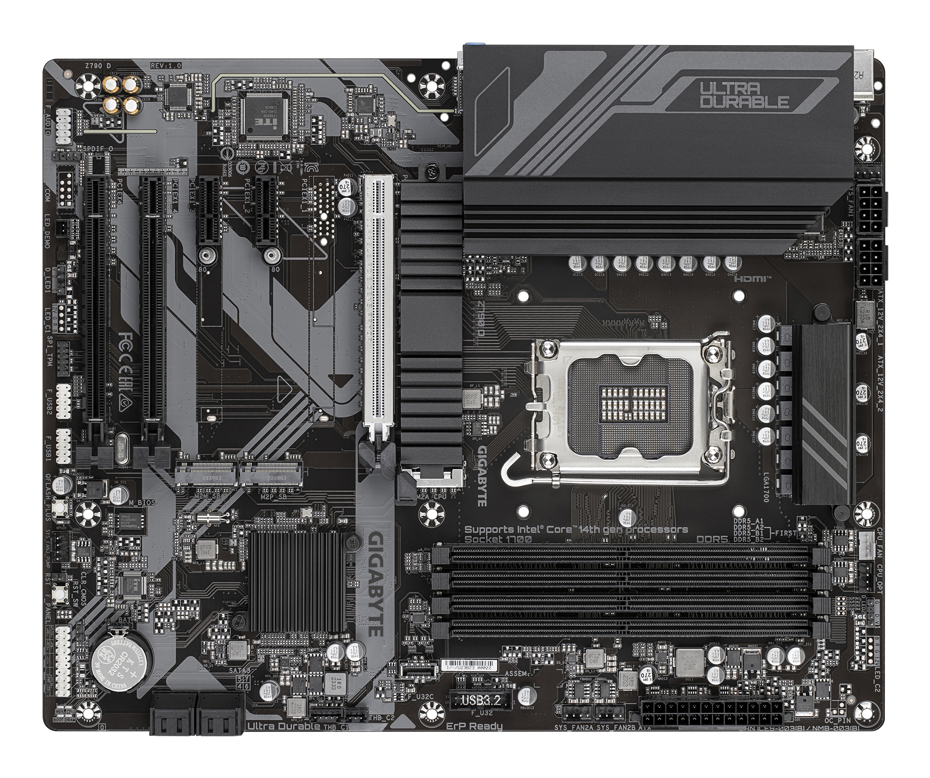 GIGABYTE Z790 D Placa base - Soporta CPUs Intel Core de 14� generaci�n, VRM digital de 12+1+1 fases, hasta 7600MHz DDR5 (OC), 3xPCIe 4.0 M.2, LAN de 2.5GbE, USB 3.2 Gen 2