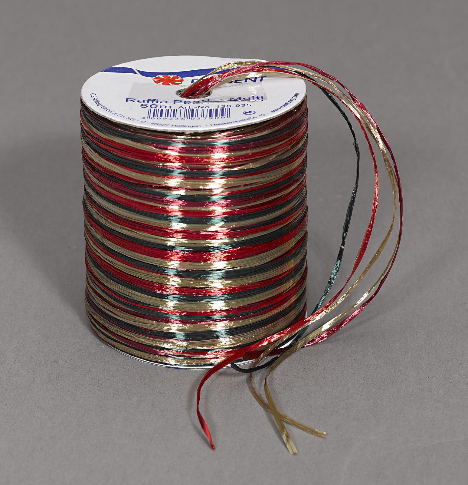 C.E. Pattberg Geschenkband Raffia glnzend rot/braun/gruen 3.0 mm x 50.0m