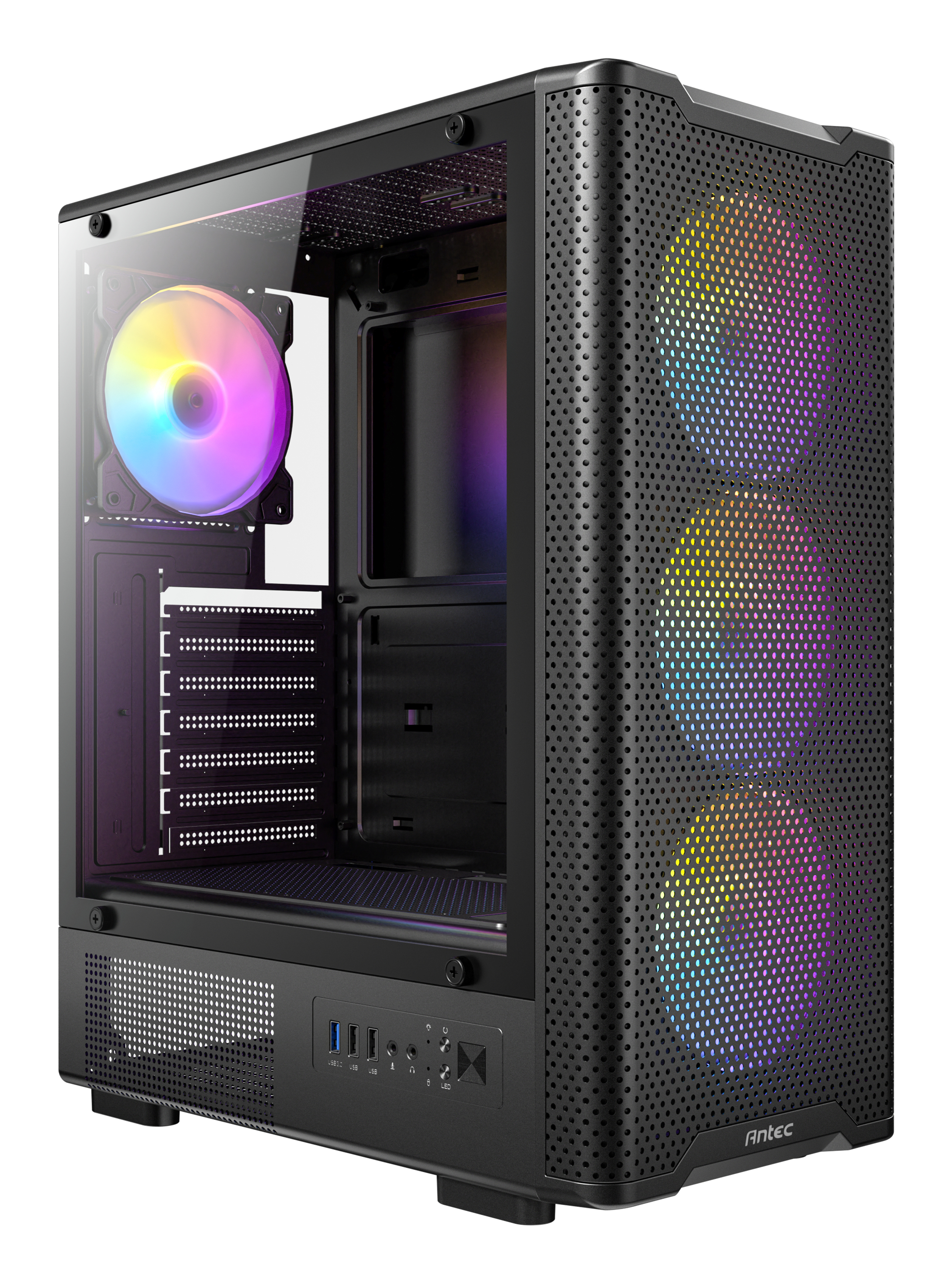 Antec VX310 ARGB - Mid tower Gaming - ATX - Seitenteil mit Fenster (geh�rtetes Glas)