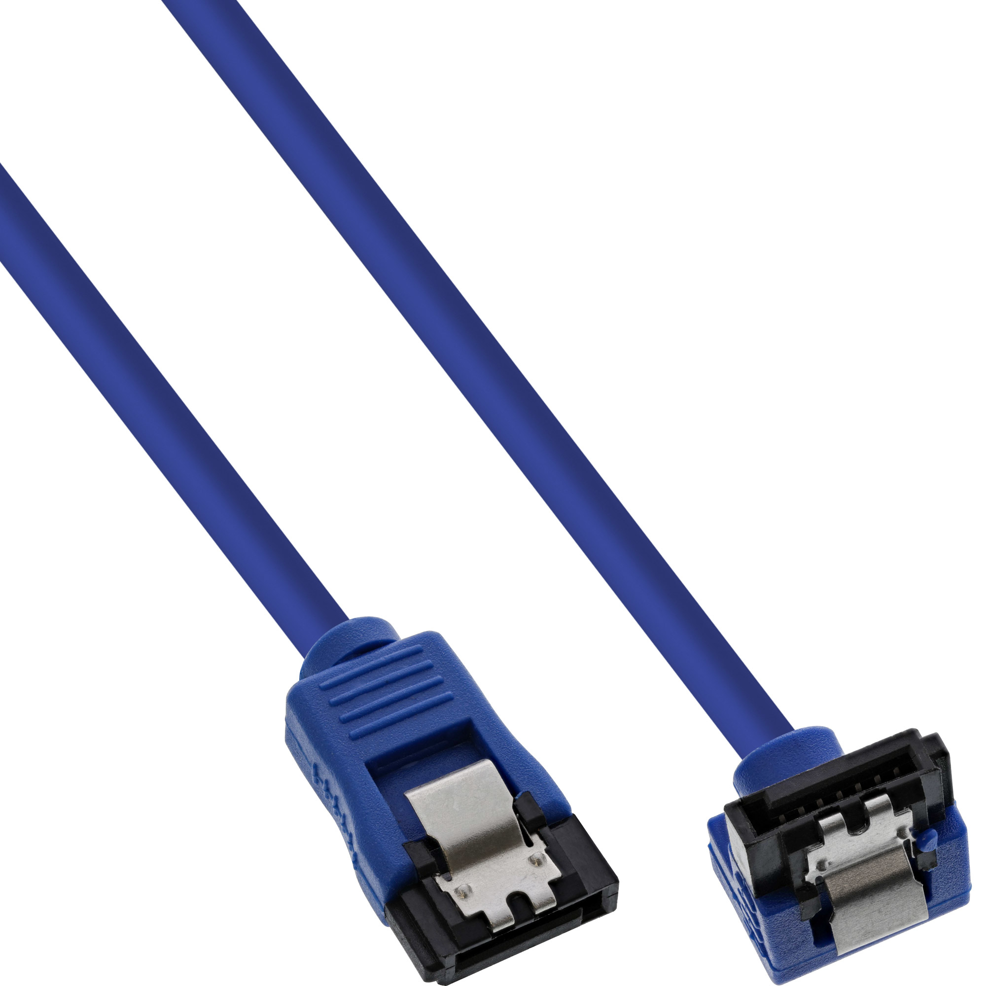 InLine Cavo SATA 6Gb/s, rotondo, angolato, blu, con linguetta, 0,3m