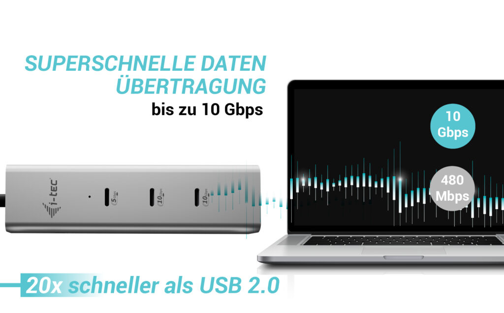 i-tec Hub - metal, 8K video, 85W - 1 x USB-C 3.2 Gen 1 + 1 x USB-C 3.2 Gen 1 (Spannungsversorgung)