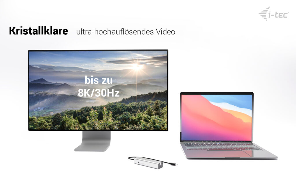 i-tec Hub - metal, 8K video, 85W - 1 x USB-C 3.2 Gen 1 + 1 x USB-C 3.2 Gen 1 (Spannungsversorgung)