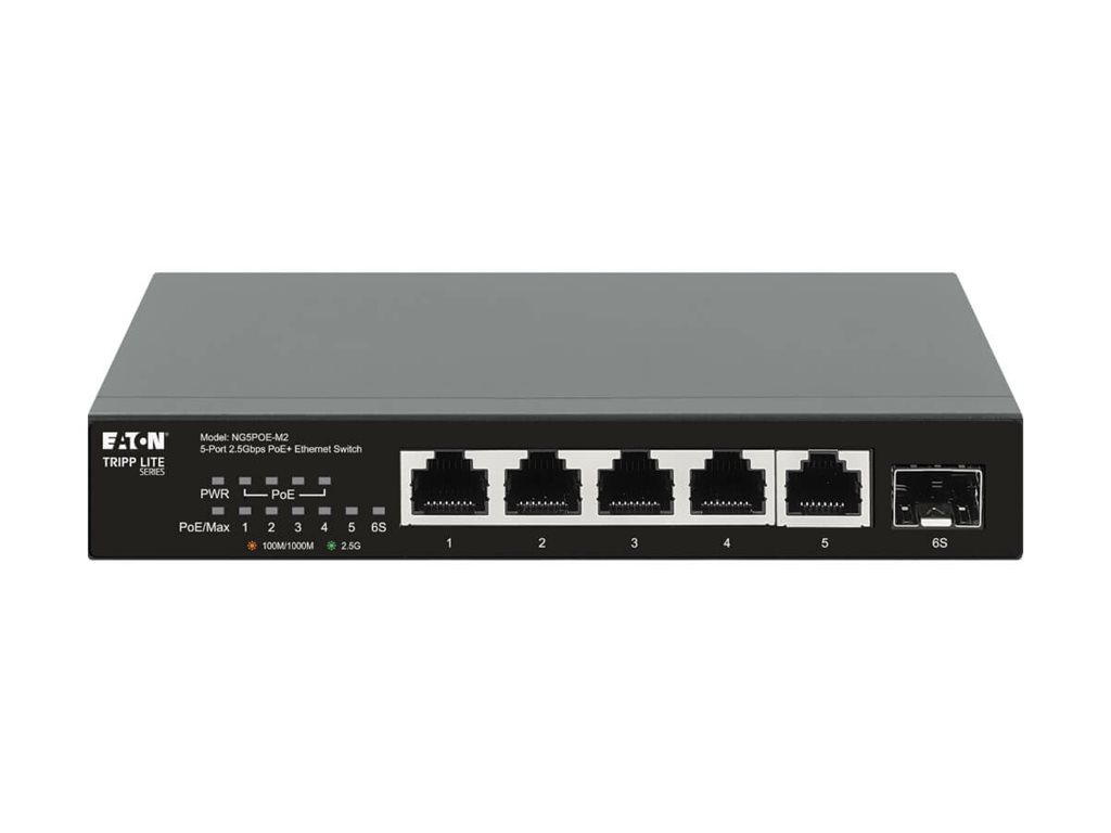 Eaton Tripp Lite series Desktop Gigabit Ethernet Unmanaged Switch PoE+ Pass-Through 5-Port 2.5 Gbps 70W Metal - Switch - unmanaged - 5 x 10/100/1000/2.5G (PoE+)
