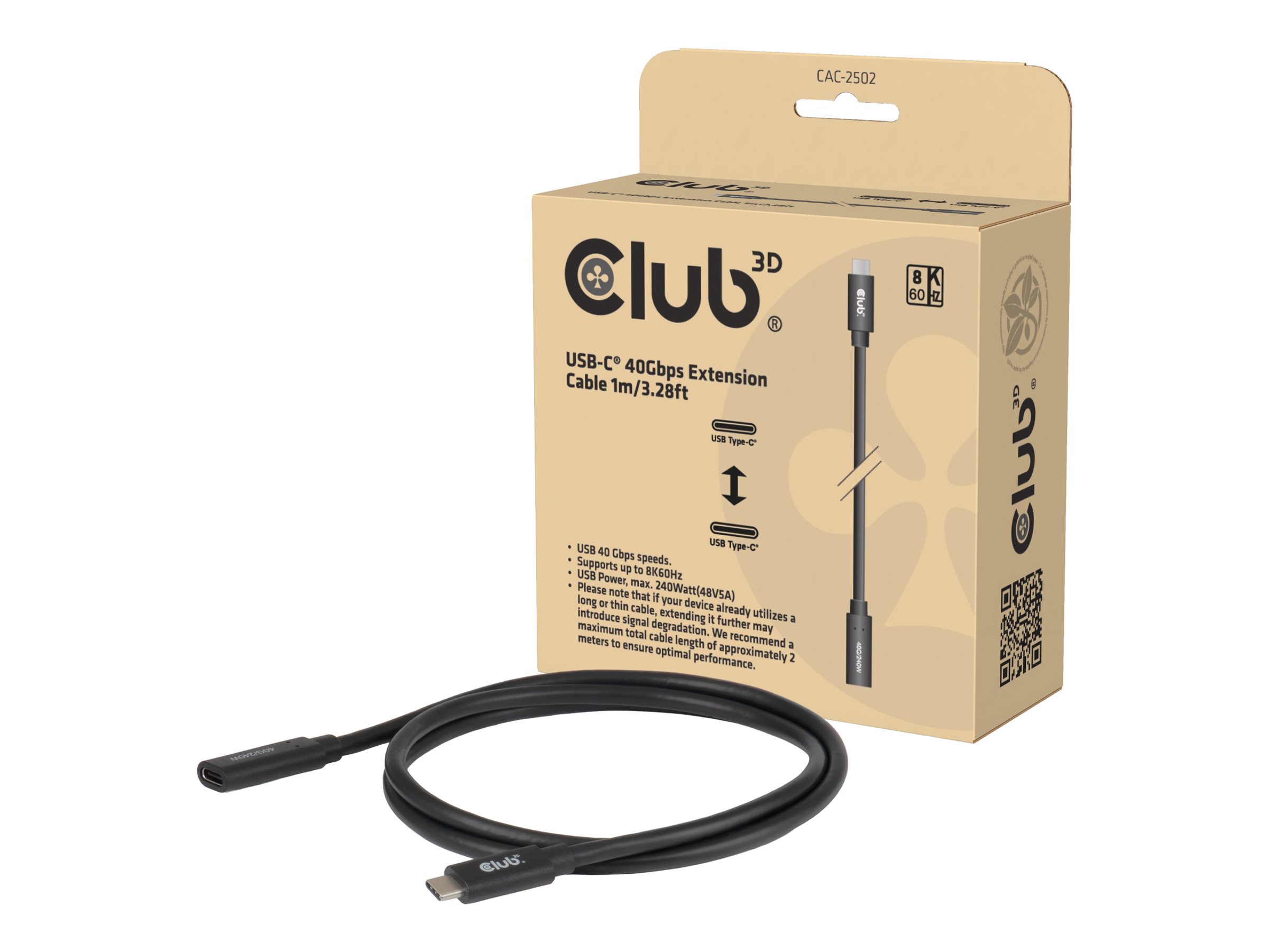 CLUB3D USB-C� 40Gbps Extension Cable 1m/3.28ft